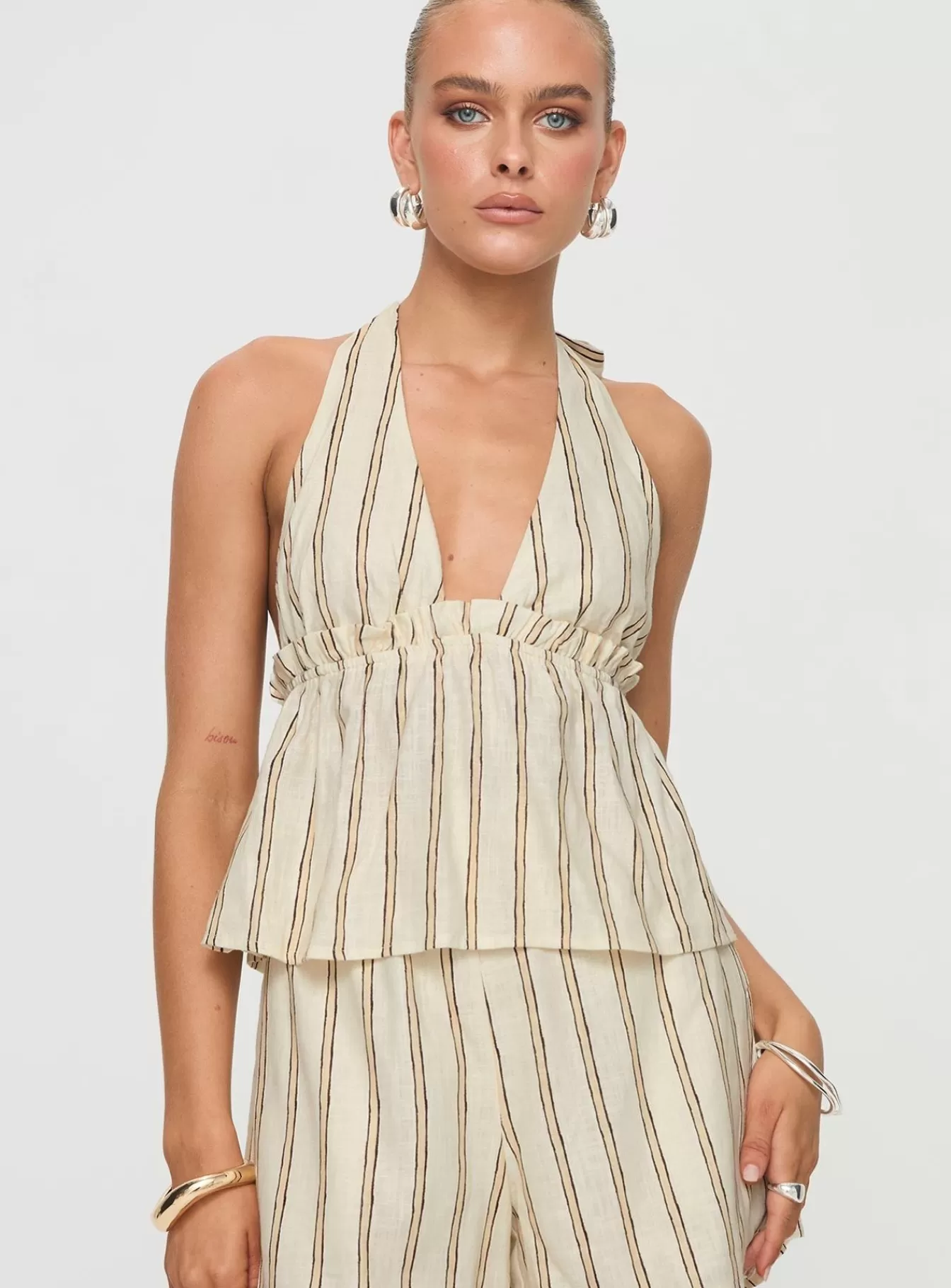 Princess Polly Festival Sets | Ease Linen Blend Set Cream / Black