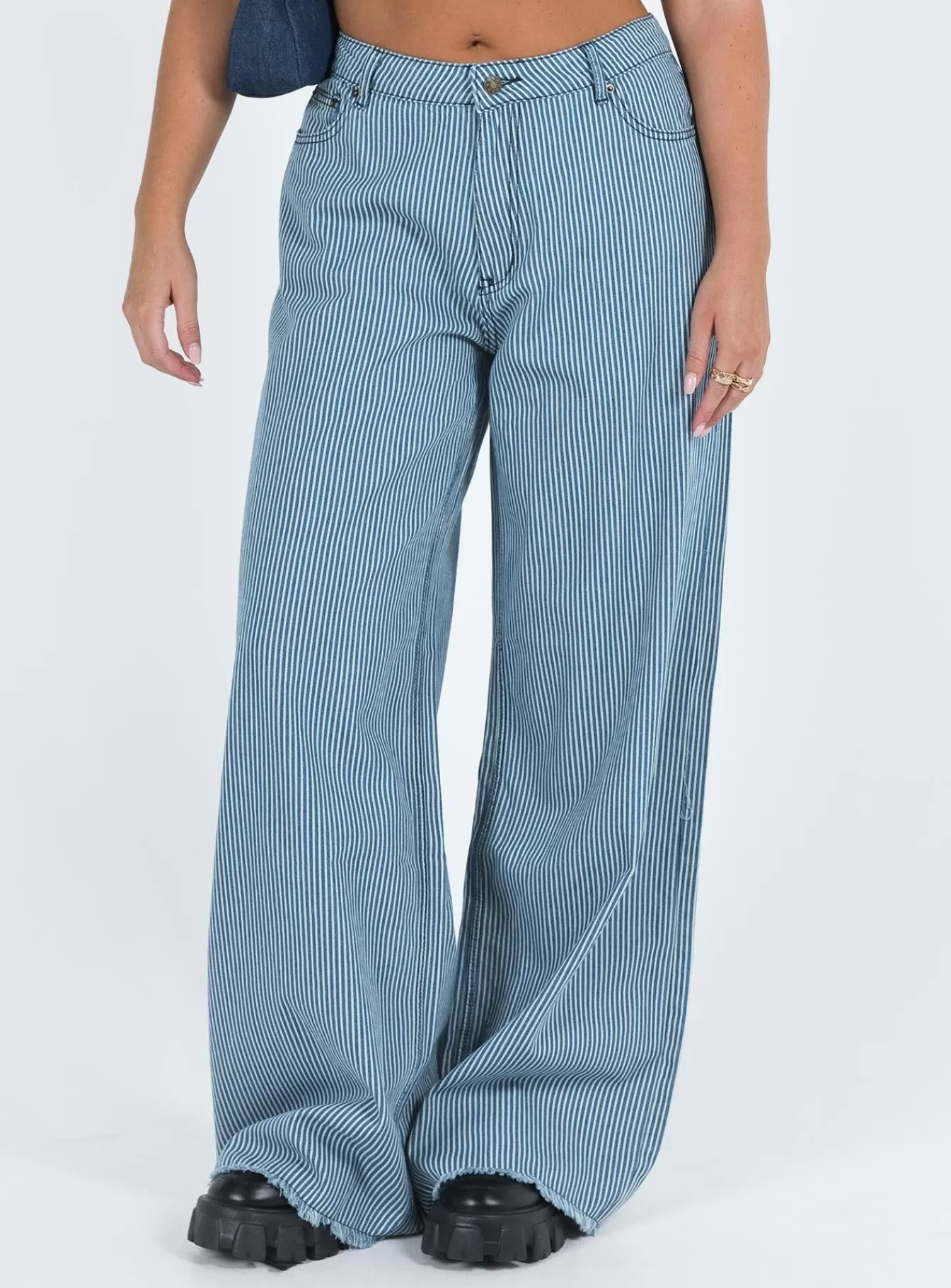 Princess Polly Jeans | Eivissa Baggy Jeans Blue Denim Stripe