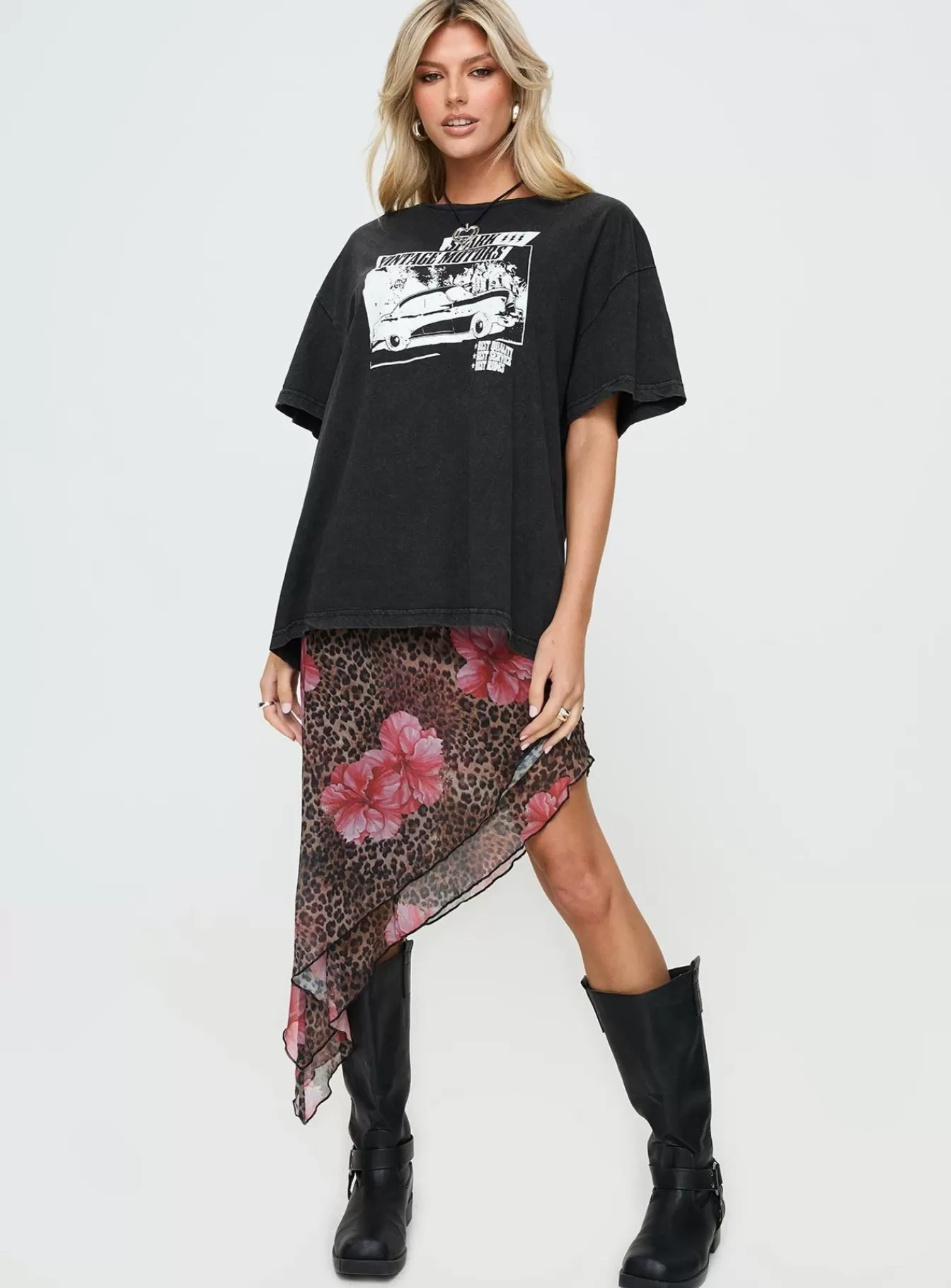 Princess Polly Casual Tops | Electric Vintage Oversized Tee Black