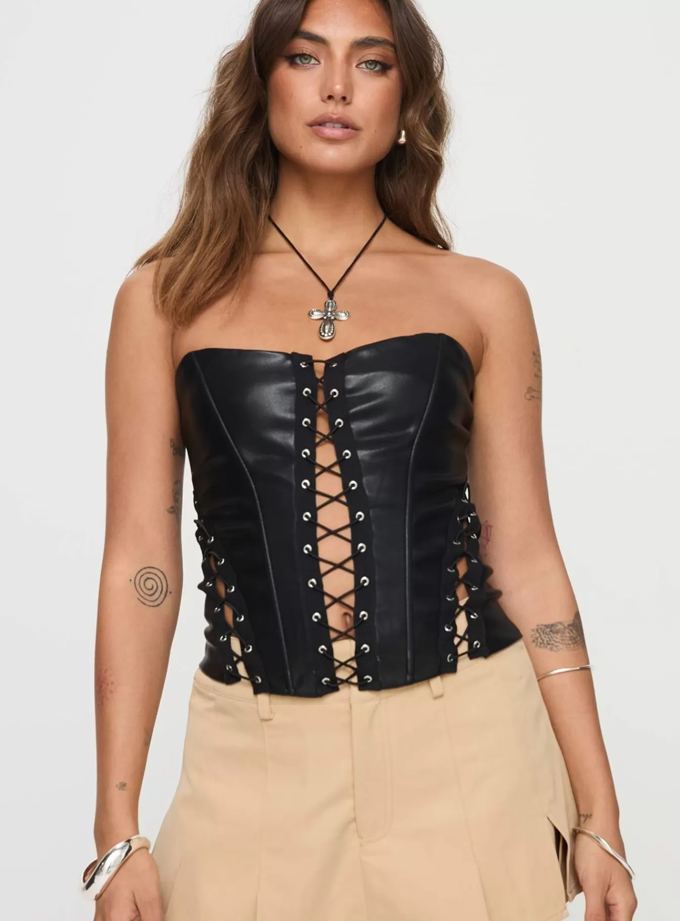 Princess Polly Corsets & Bustiers | Emberlyn Faux Leather Corset Top Black