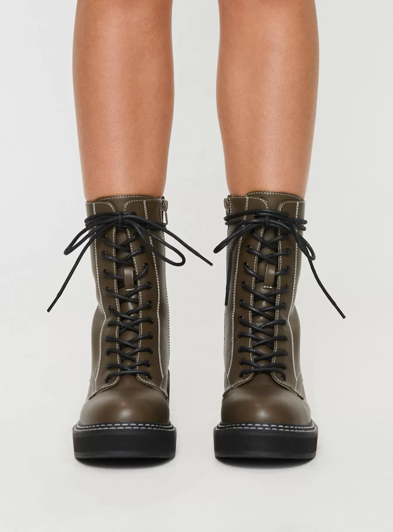 Princess Polly Boots | Exa Combat Boots Olive Green
