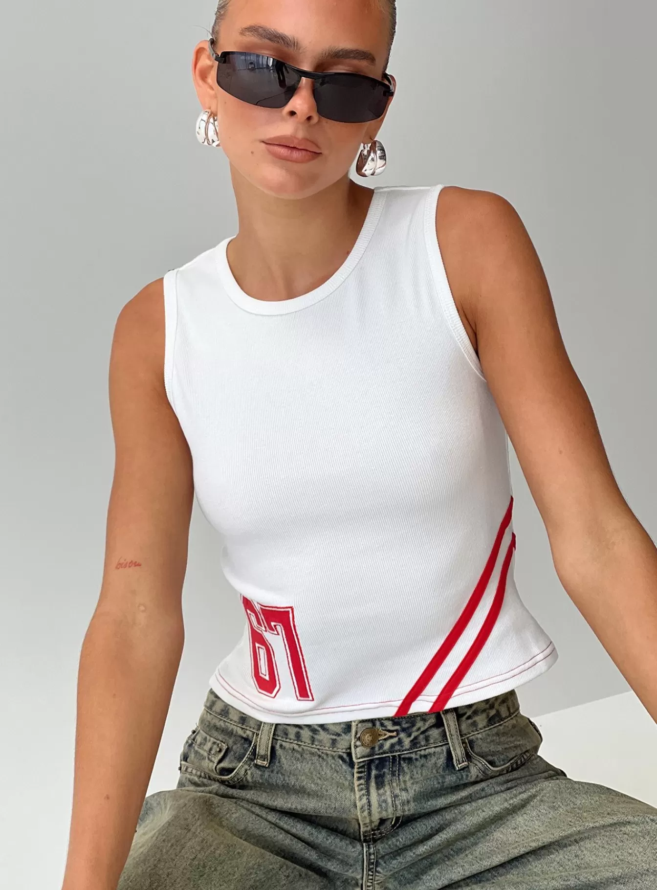 Princess Polly Crop Tops | Fast 67 Tank Top White / Red