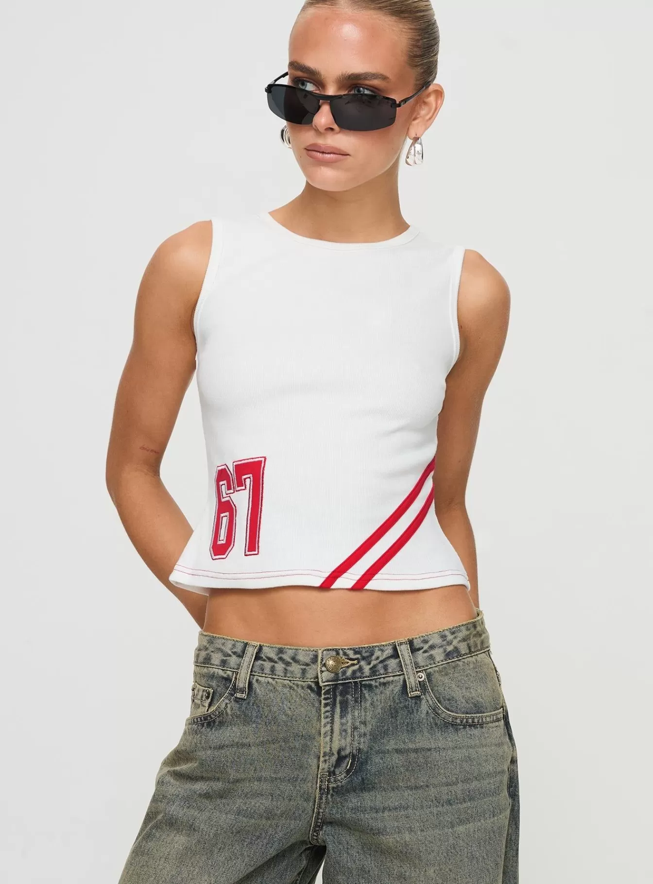 Princess Polly Crop Tops | Fast 67 Tank Top White / Red