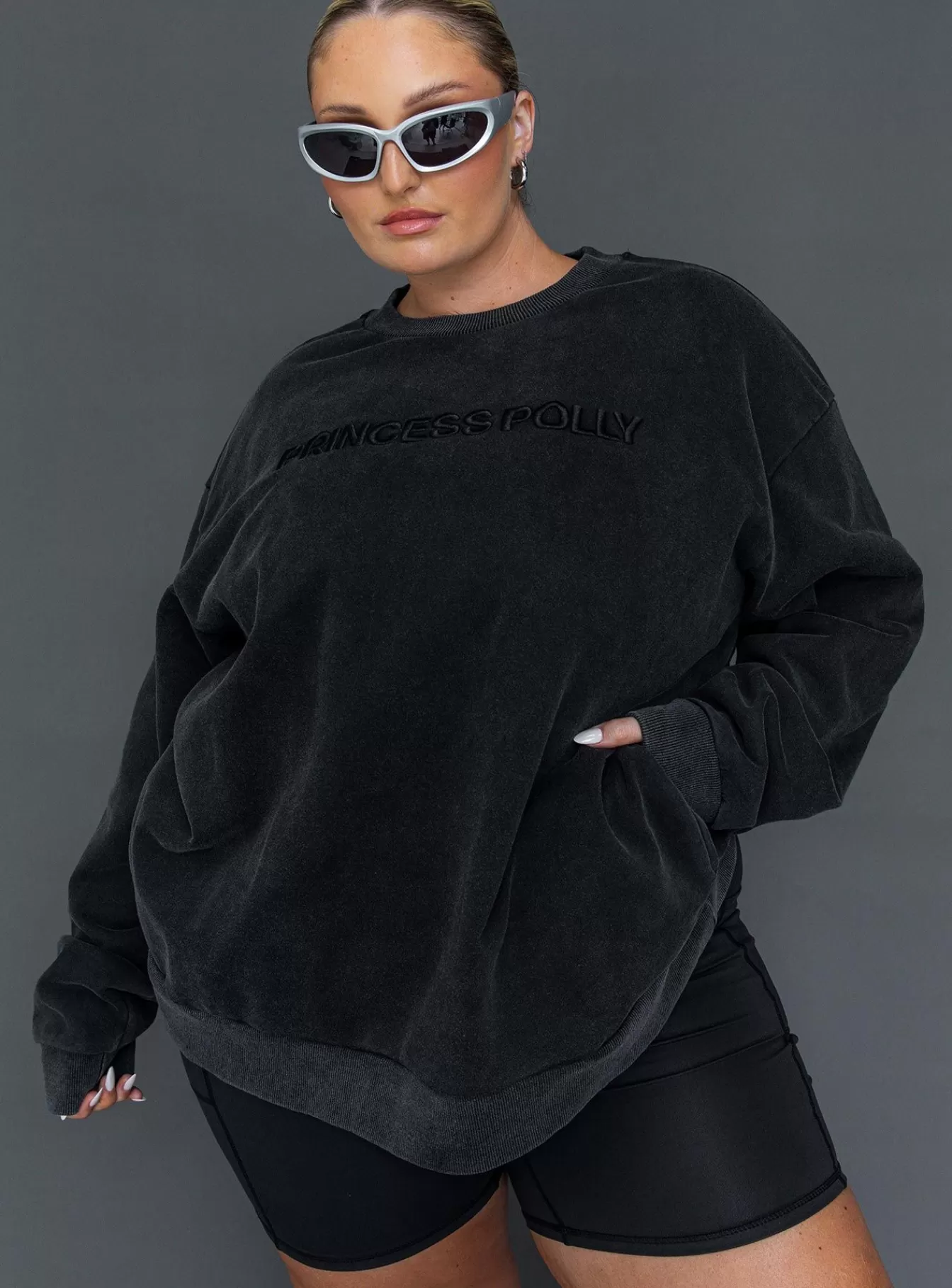 Princess Polly Lingerie | Fearlessness Activewear Crew Neck Sweatshirt Curve Black