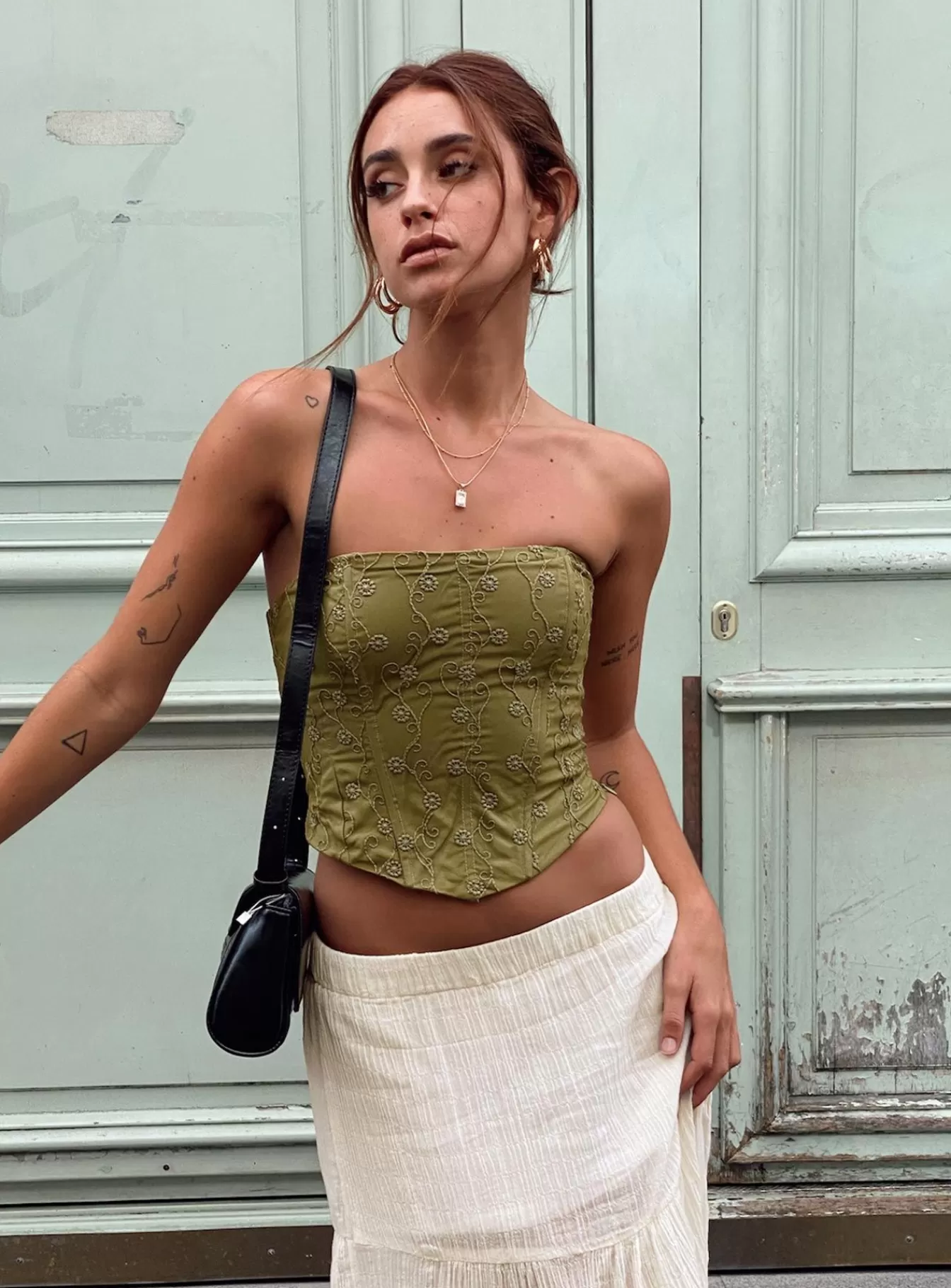 Princess Polly Spring Tops | Field Daisies Corset Green