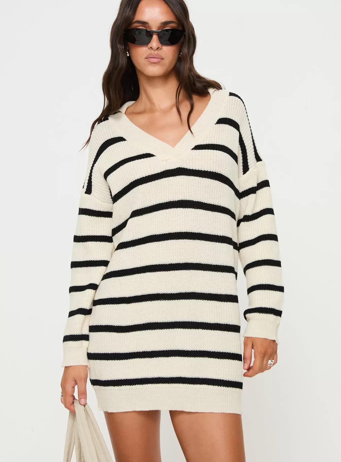 Princess Polly Mini Dresses | Forte Sweater Mini Dress Black / Cream