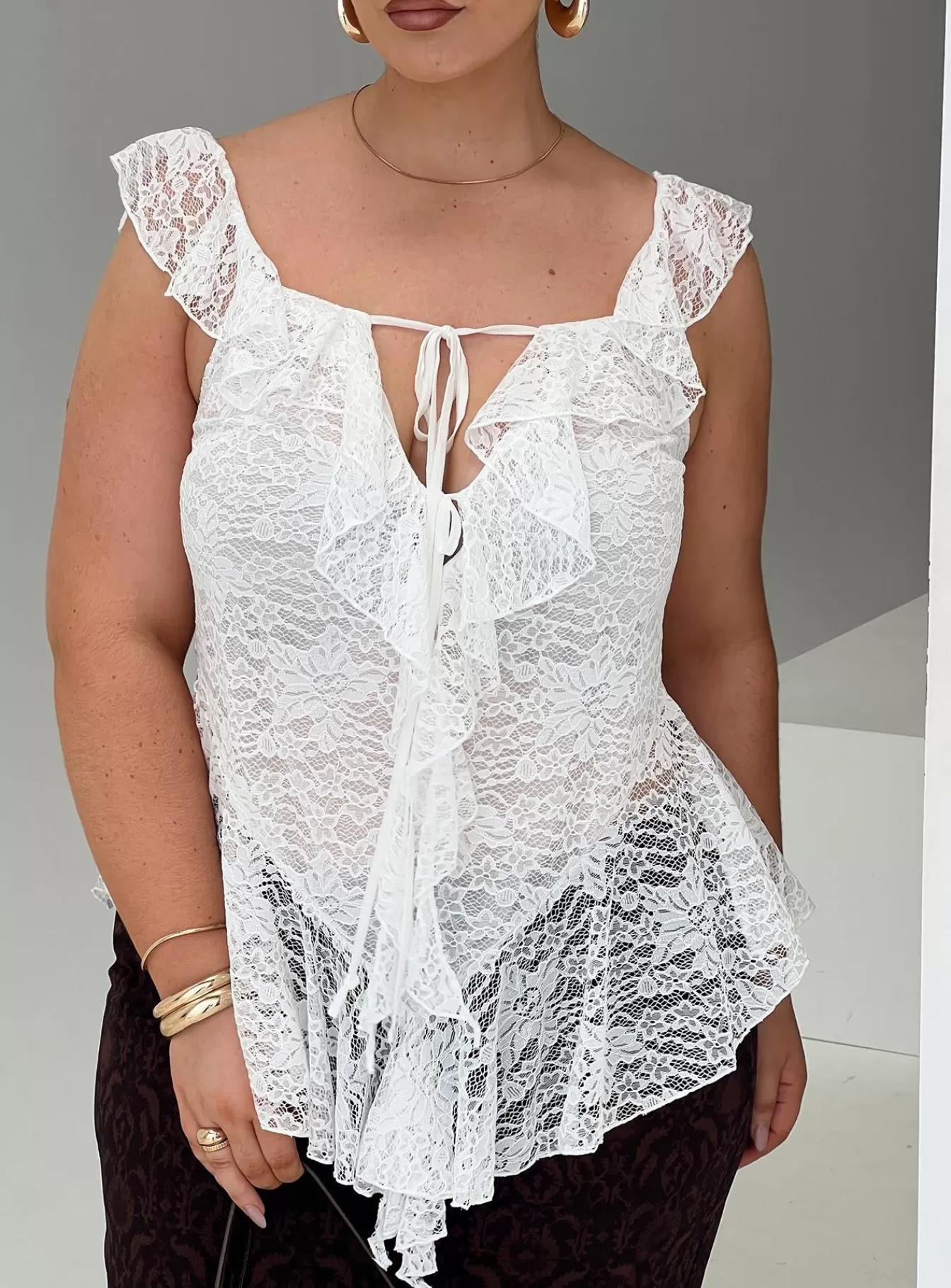 Princess Polly Party Tops | Francia Frill Top Curve White
