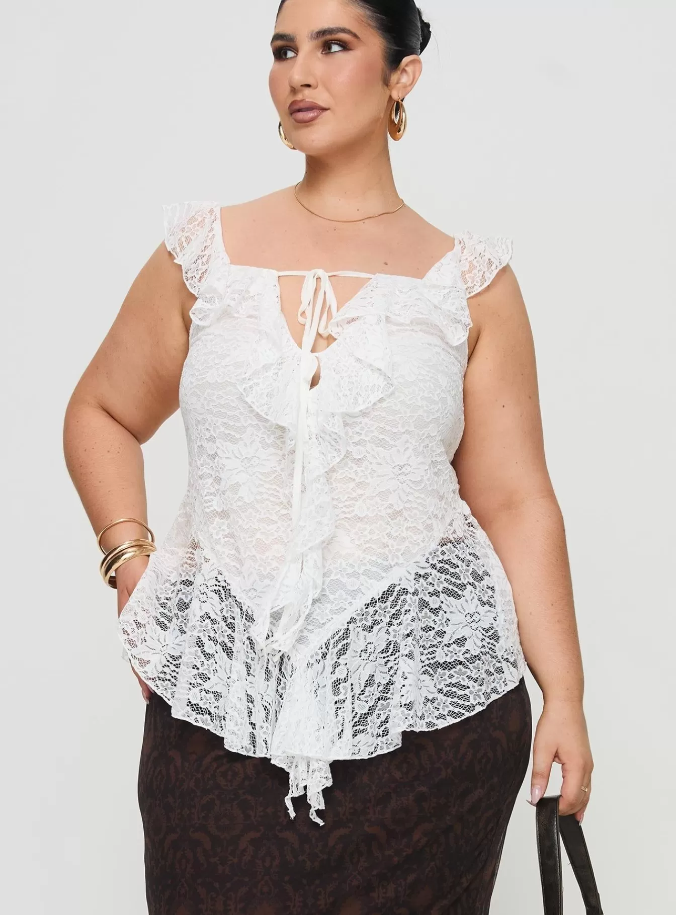 Princess Polly Party Tops | Francia Frill Top Curve White