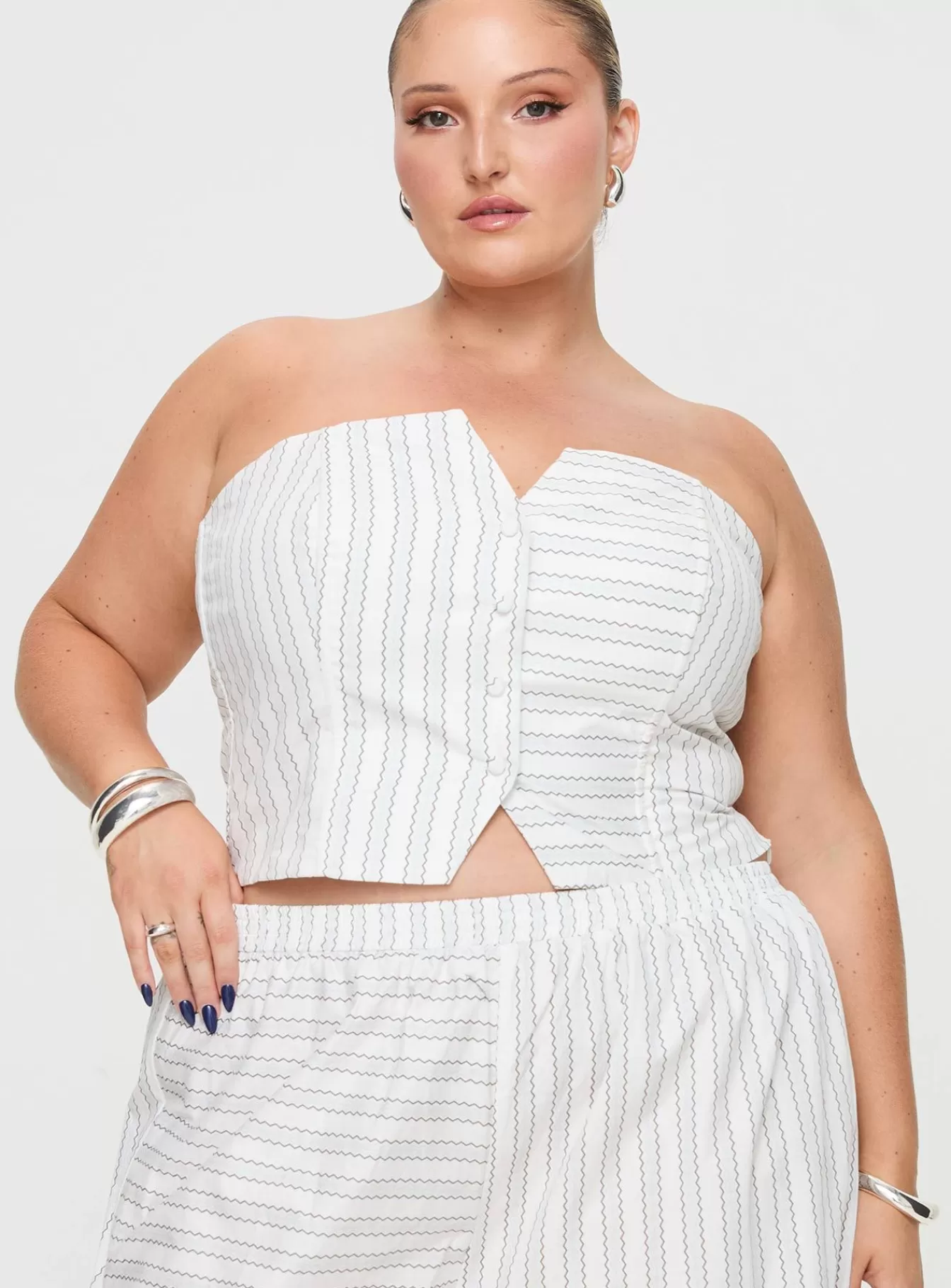 Princess Polly Tanks & Strapless Tops | Freddle Strapless Top Curve White Stripe