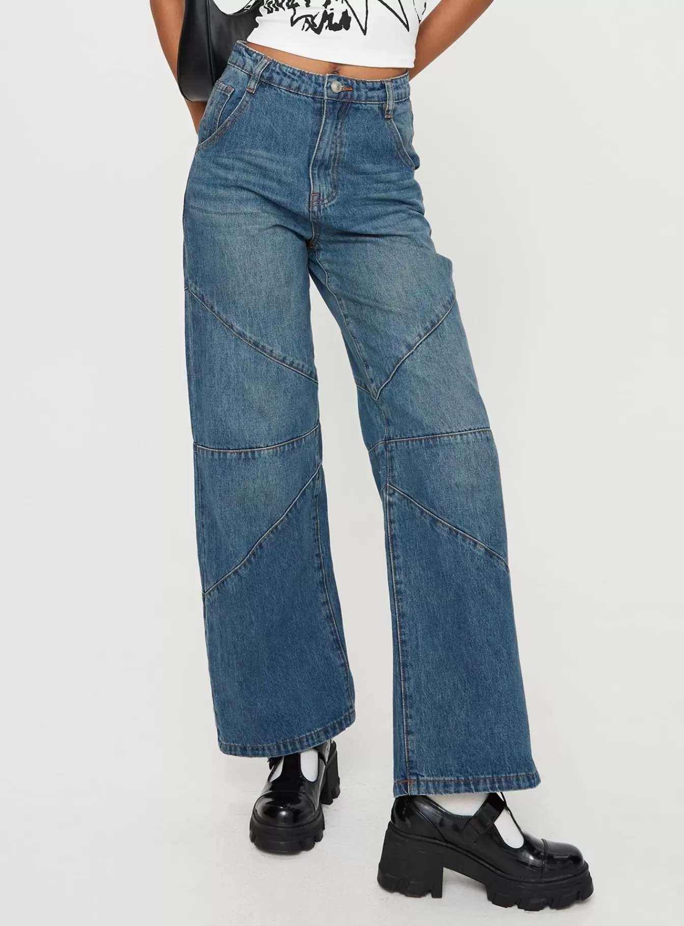 Princess Polly Jeans | Frenta Moto High Waisted Jean Rebel Blue Rebel Mid Blue