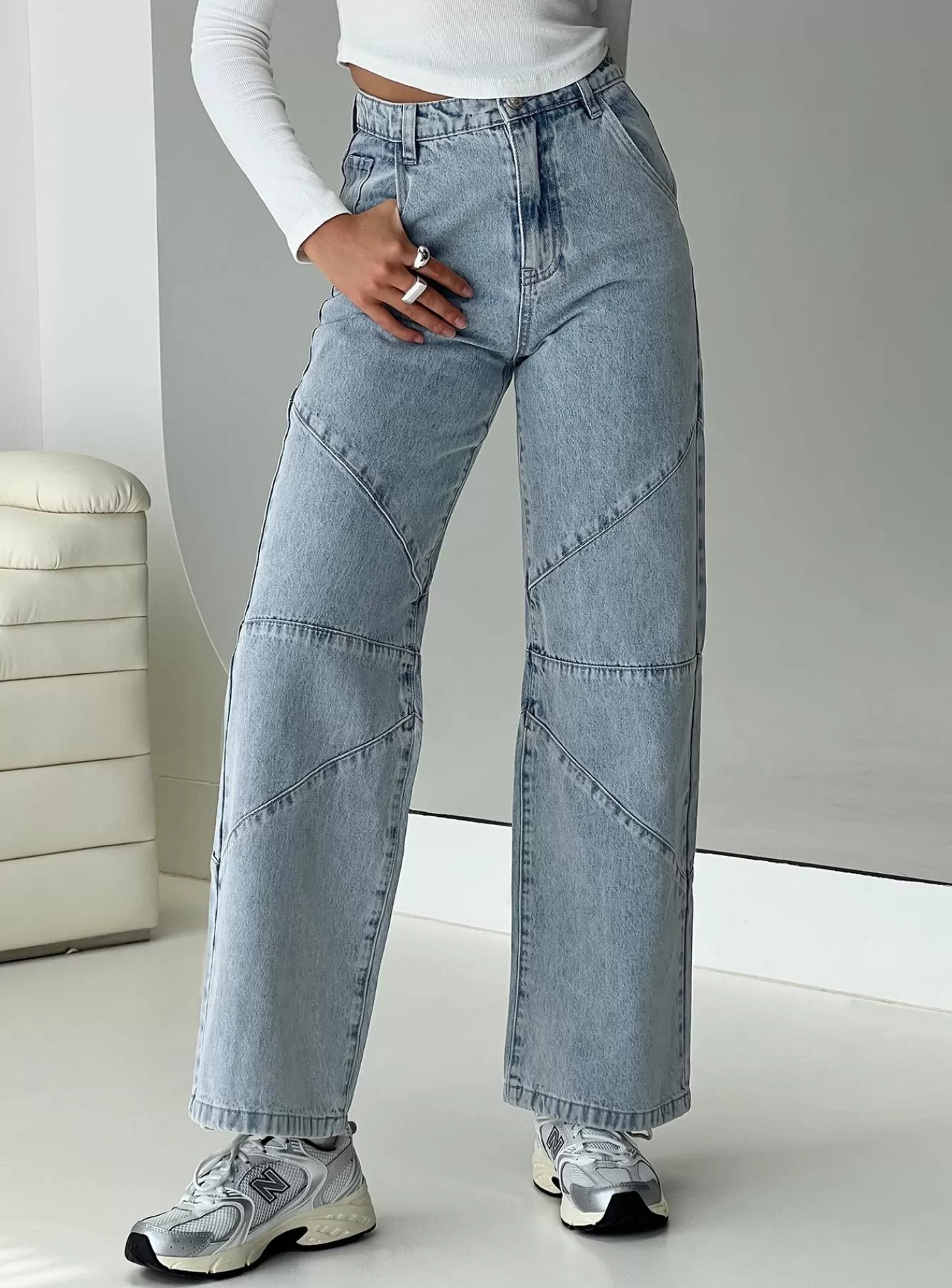 Princess Polly Jeans | Frenta Moto High Waisted Jeans Angel Blue Light Wash