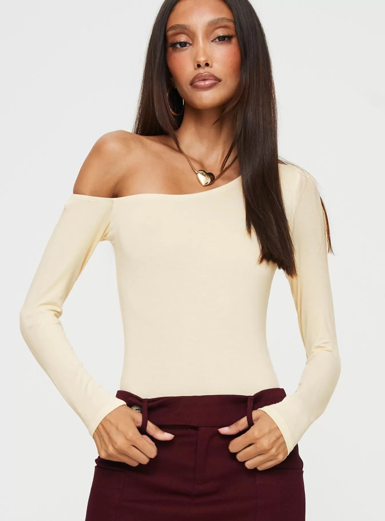 Princess Polly Long Sleeve Tops | Fruelle Off The Shoulder Bodysuit Cream