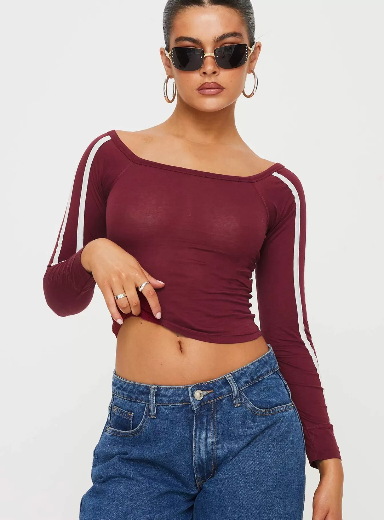 Princess Polly Long Sleeve Tops | Gavya Top Adrenalin Red / White