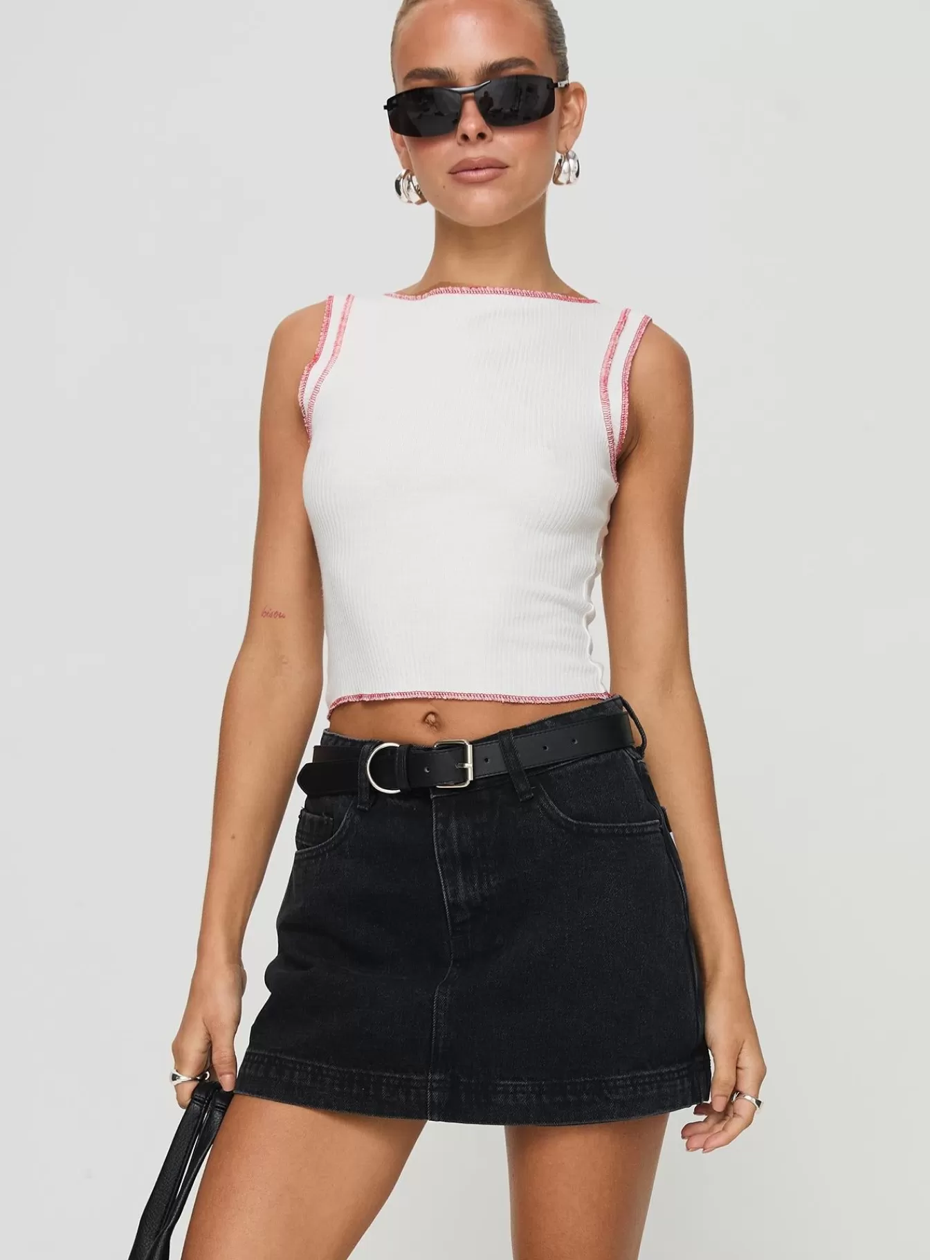 Princess Polly Mini Skirts | Gazelle Denim Skort Washed Black