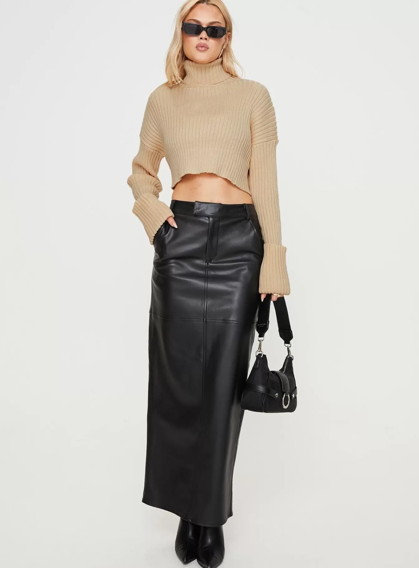 Princess Polly Skirts | Giacini Faux Leather Maxi Skirt Black