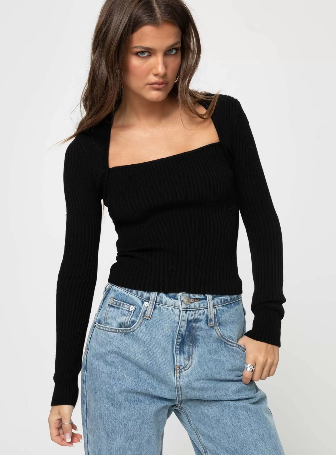 Princess Polly Long Sleeve Tops | Gleeson Square Neck Long Sleeve Top Black