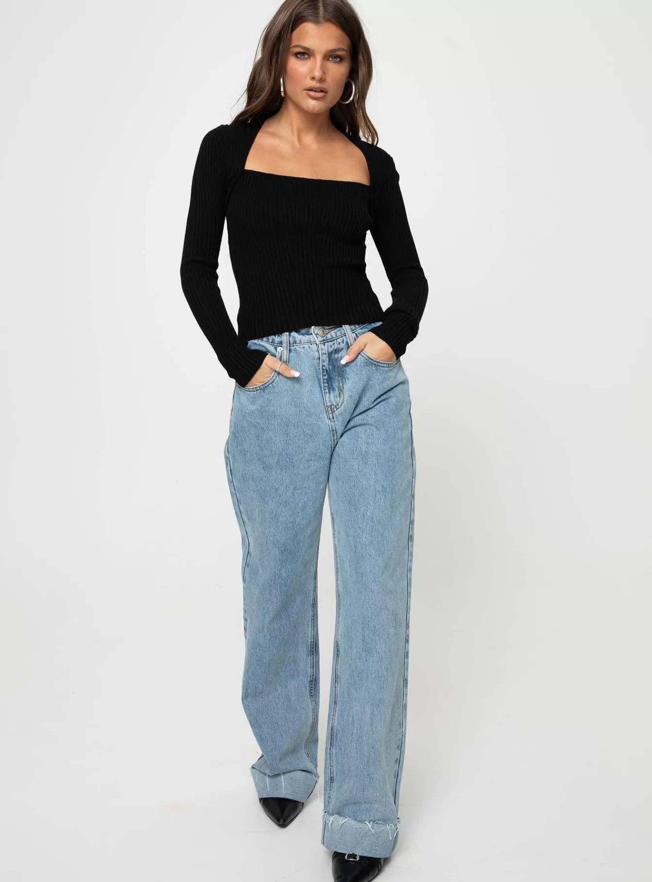 Princess Polly Long Sleeve Tops | Gleeson Square Neck Long Sleeve Top Black