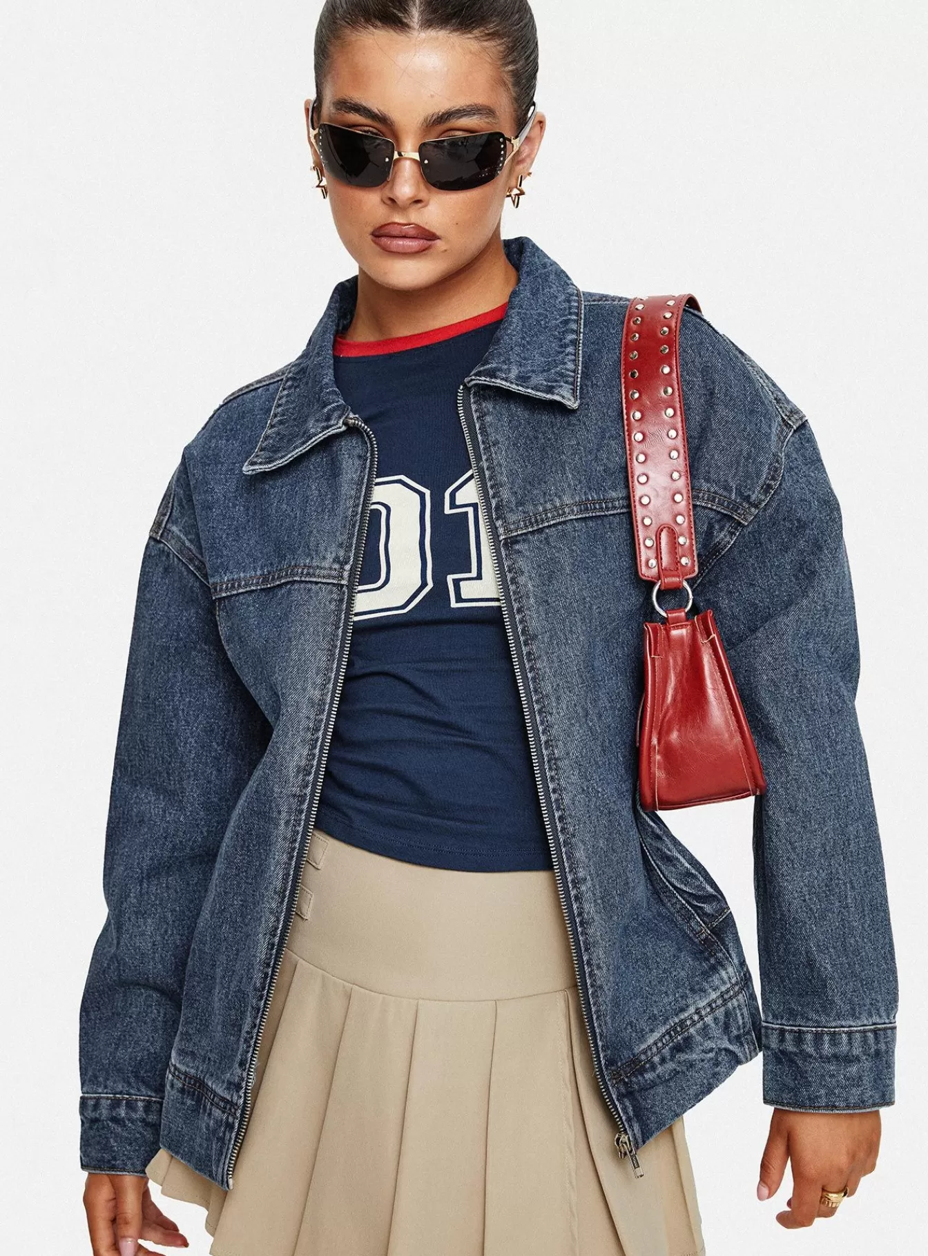 Princess Polly Denim Jackets | Goldsmith Denim Bomber Jacket Mid Wash