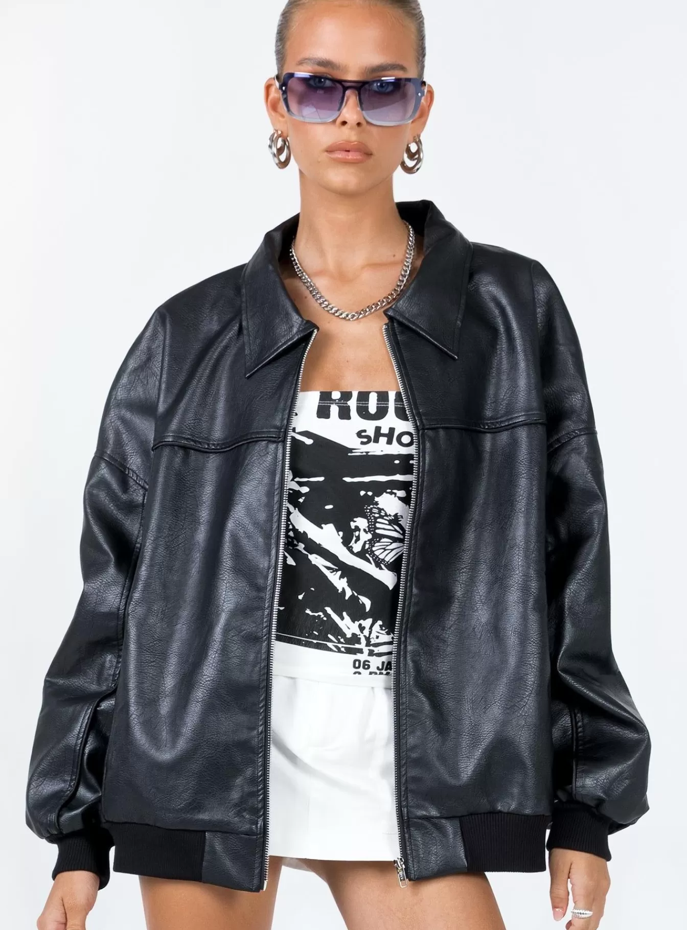 Princess Polly Leather Jackets | Goldsmith Faux Leather Bomber Jacket Black