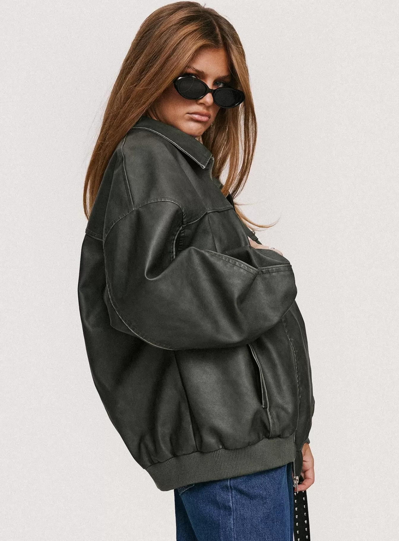 Princess Polly Leather Jackets | Goldsmith Faux Leather Jacket Washed Forest