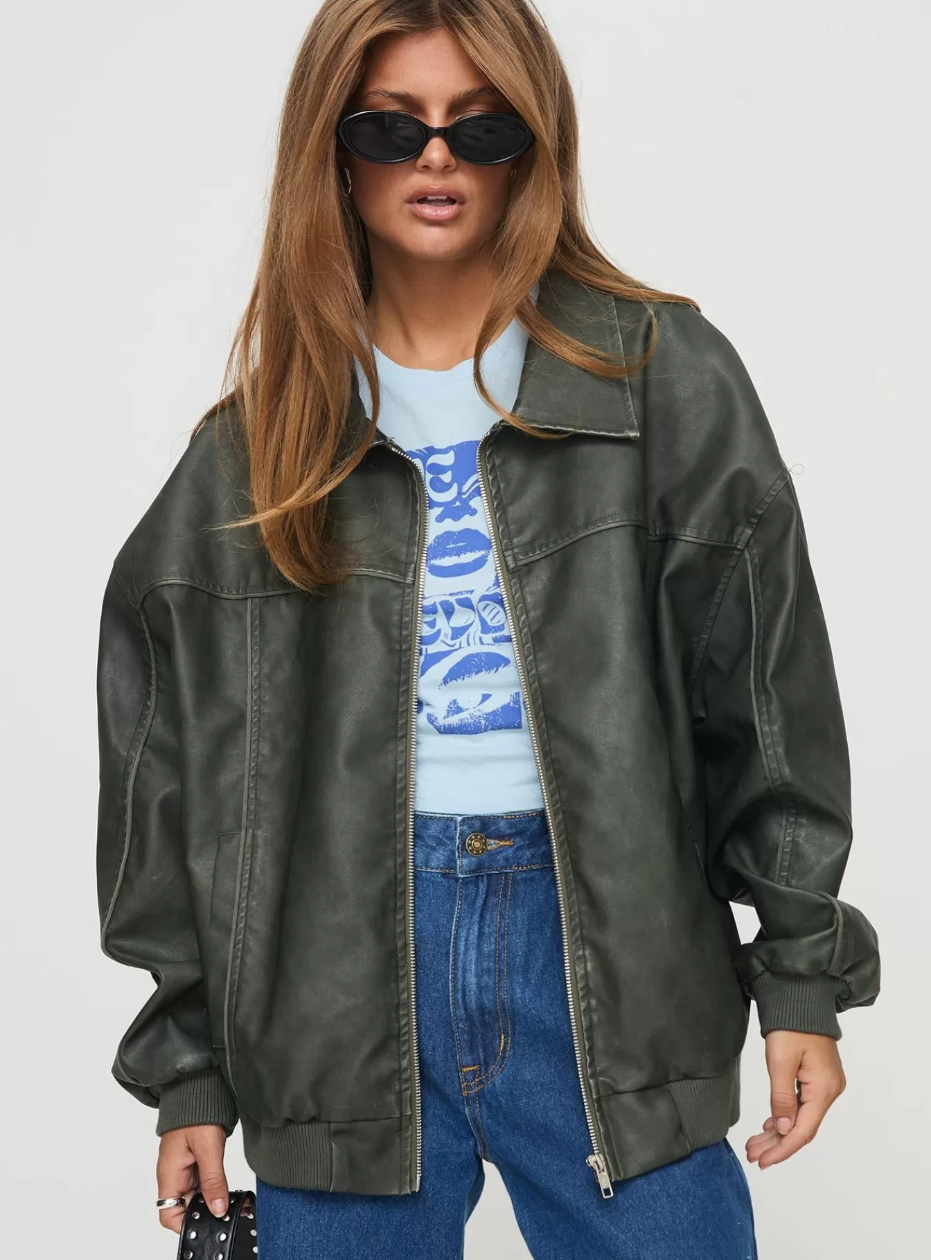 Princess Polly Leather Jackets | Goldsmith Faux Leather Jacket Washed Forest