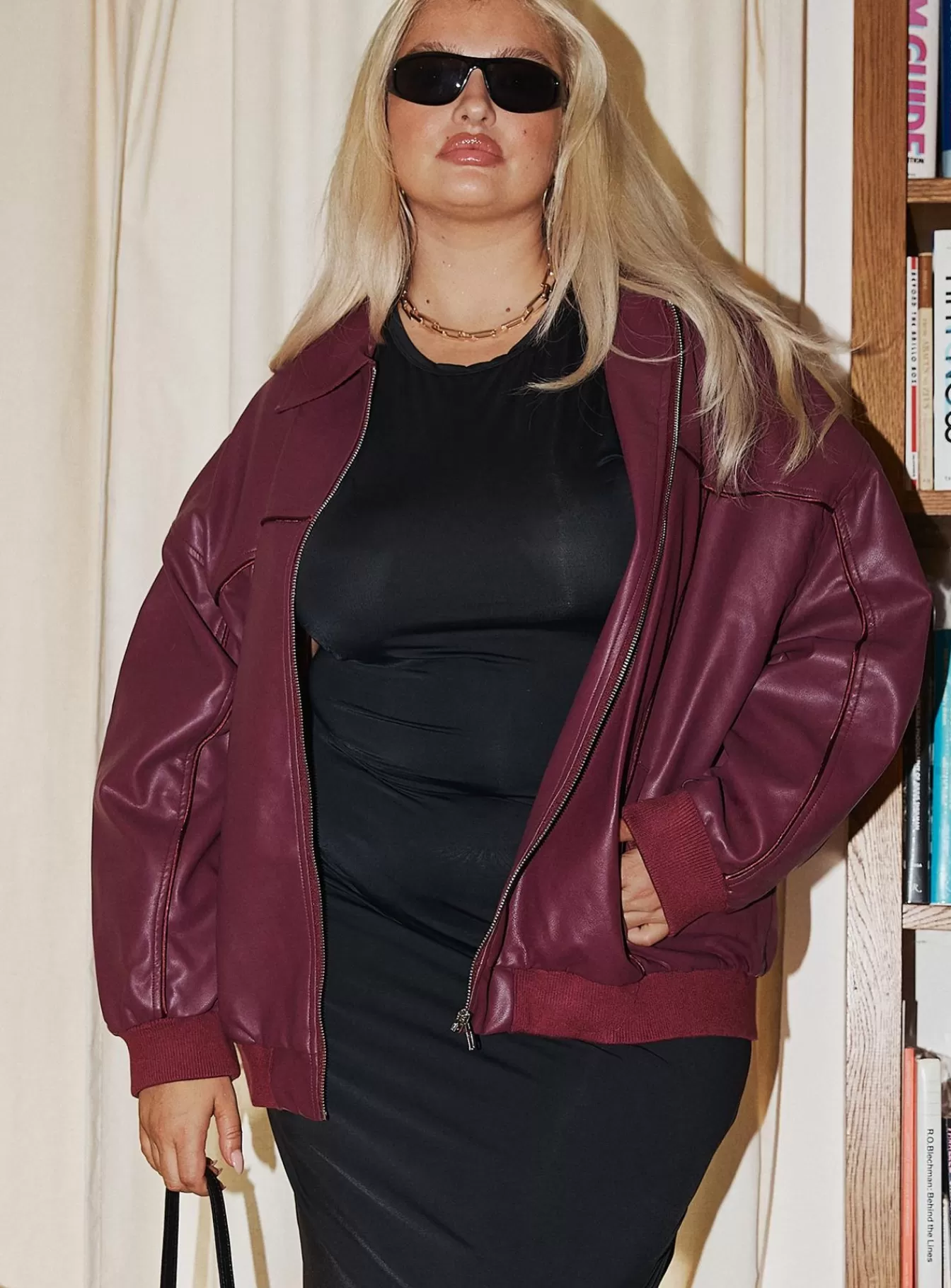 Princess Polly Leather Jackets | Goldsmith Pu Bomber Jacket Curve Burgundy