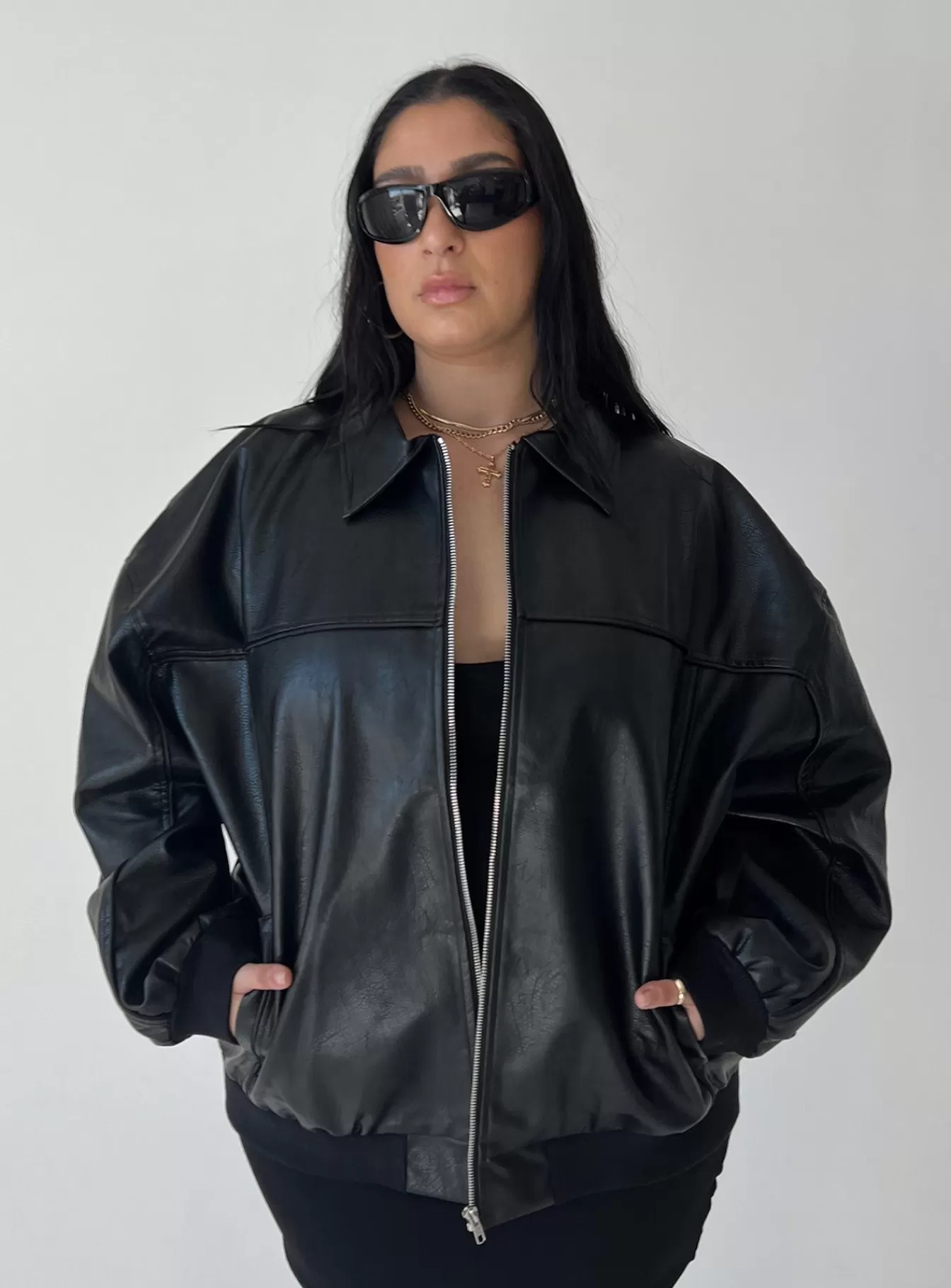 Princess Polly Leather Jackets | Goldsmith Pu Bomber Jacket Curve Black