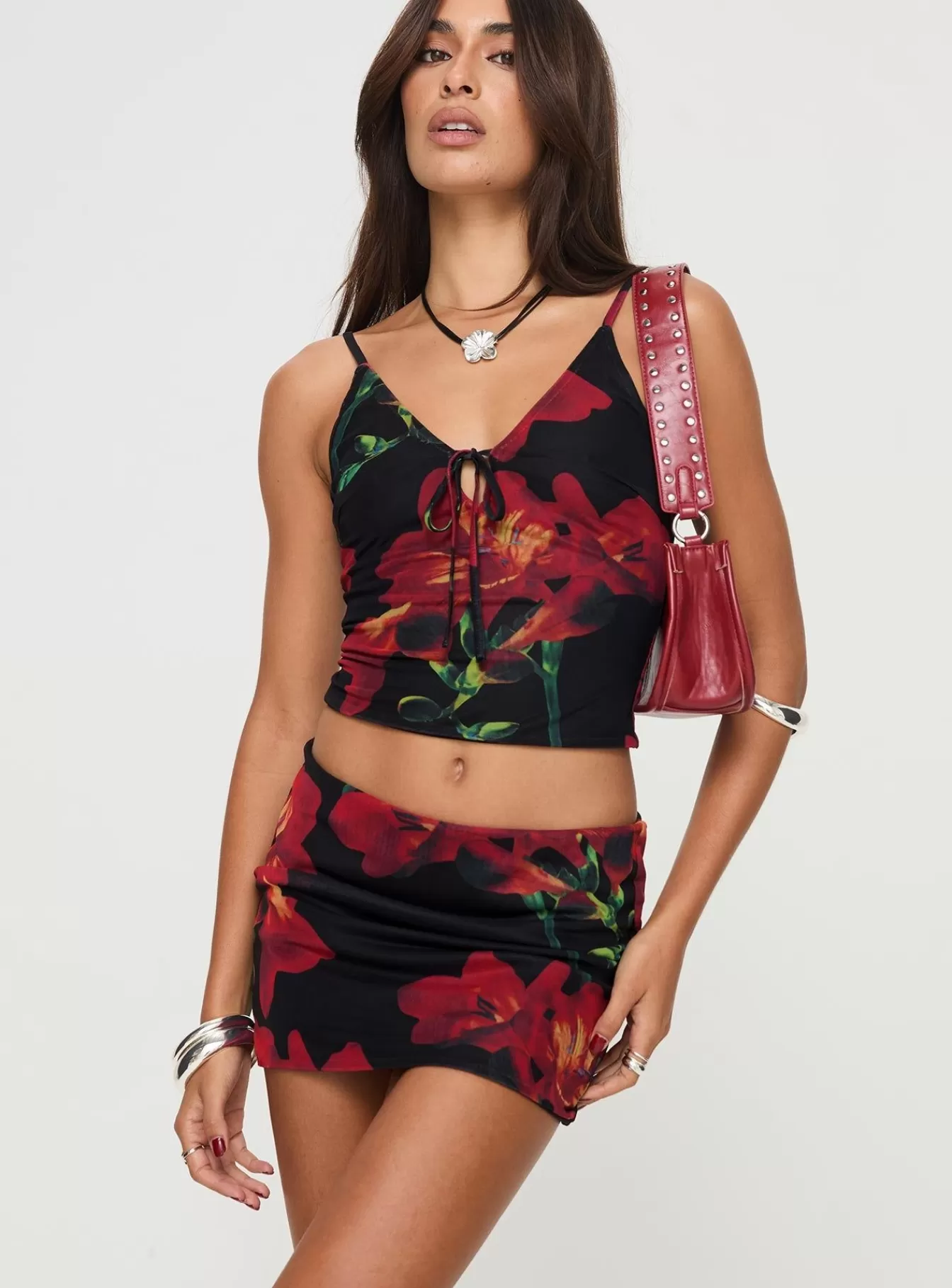 Princess Polly Party Tops | Grapefruit Set Red Floral