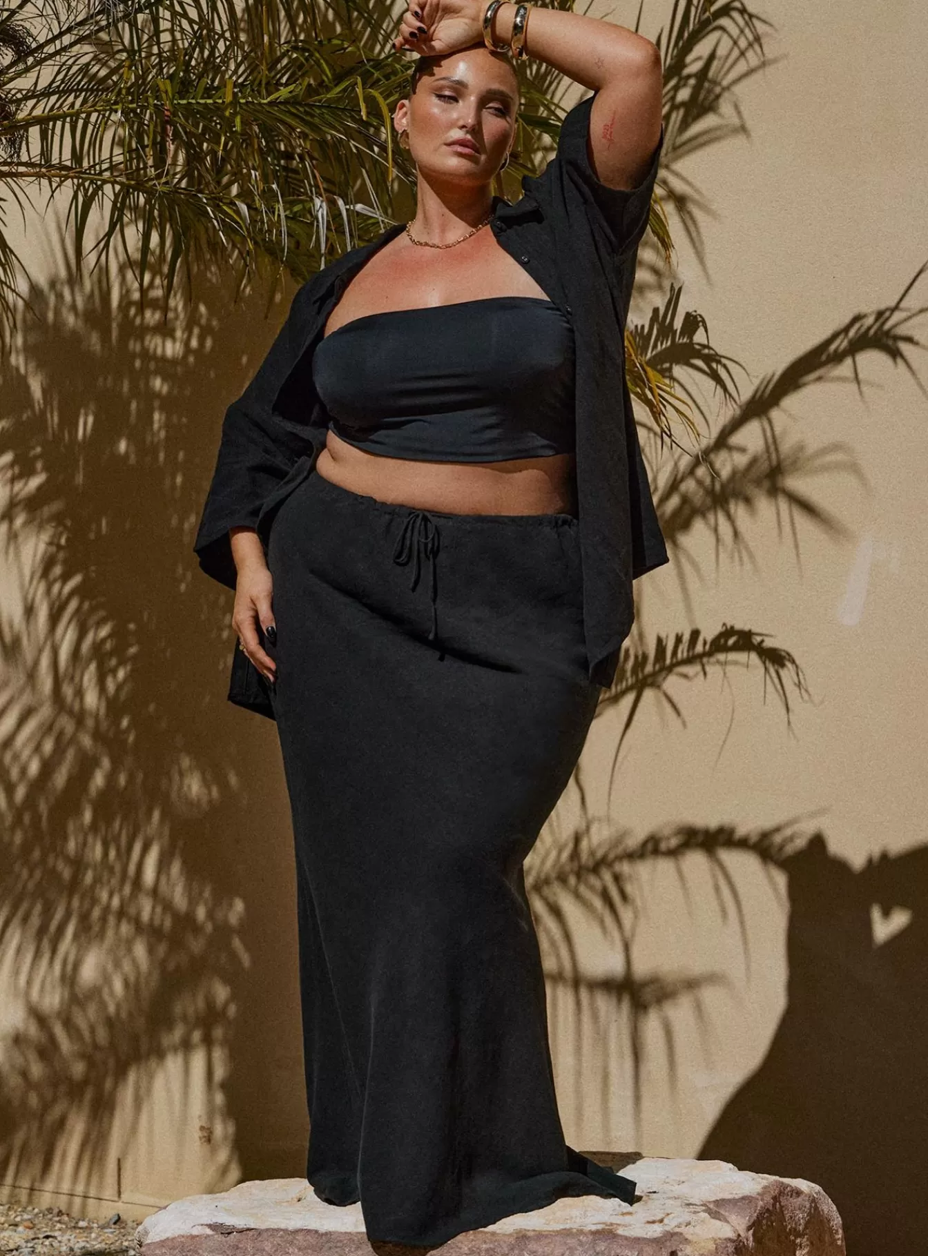 Princess Polly Shirts & Blouses | Guava Linen Blend Shirt Curve Black