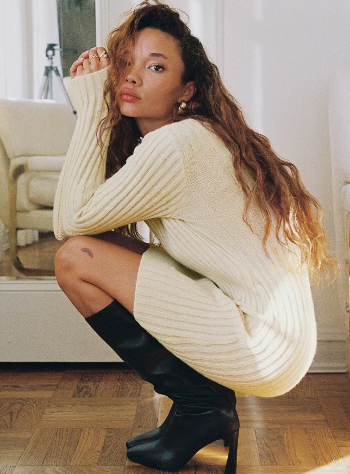 Princess Polly Mini Dresses | Hadder Long Sleeve Knit Mini Dress Beige
