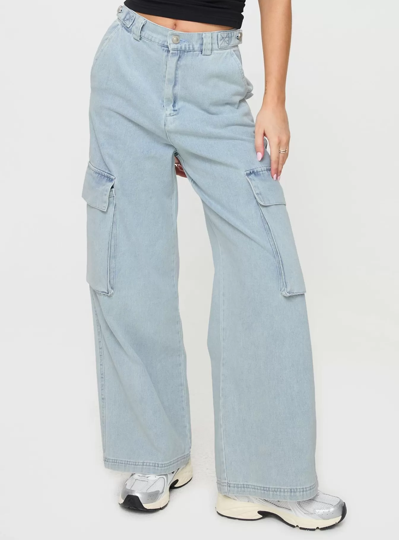 Princess Polly Jeans | Handler Cargo Jeans Light Wash Denim