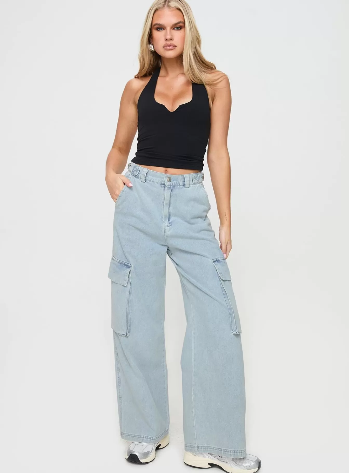 Princess Polly Jeans | Handler Cargo Jeans Light Wash Denim