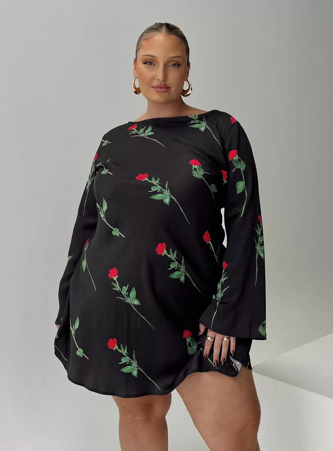 Princess Polly Curve Dresses | Heartfelt Long Sleeve Mini Dress Curve Black