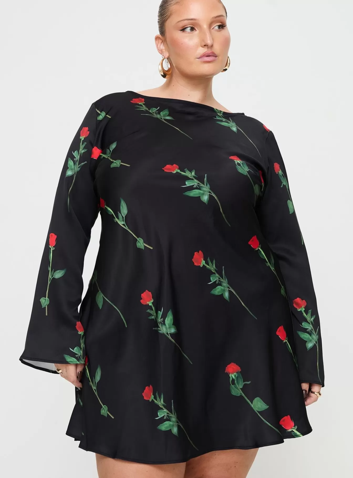 Princess Polly Curve Dresses | Heartfelt Long Sleeve Mini Dress Curve Black