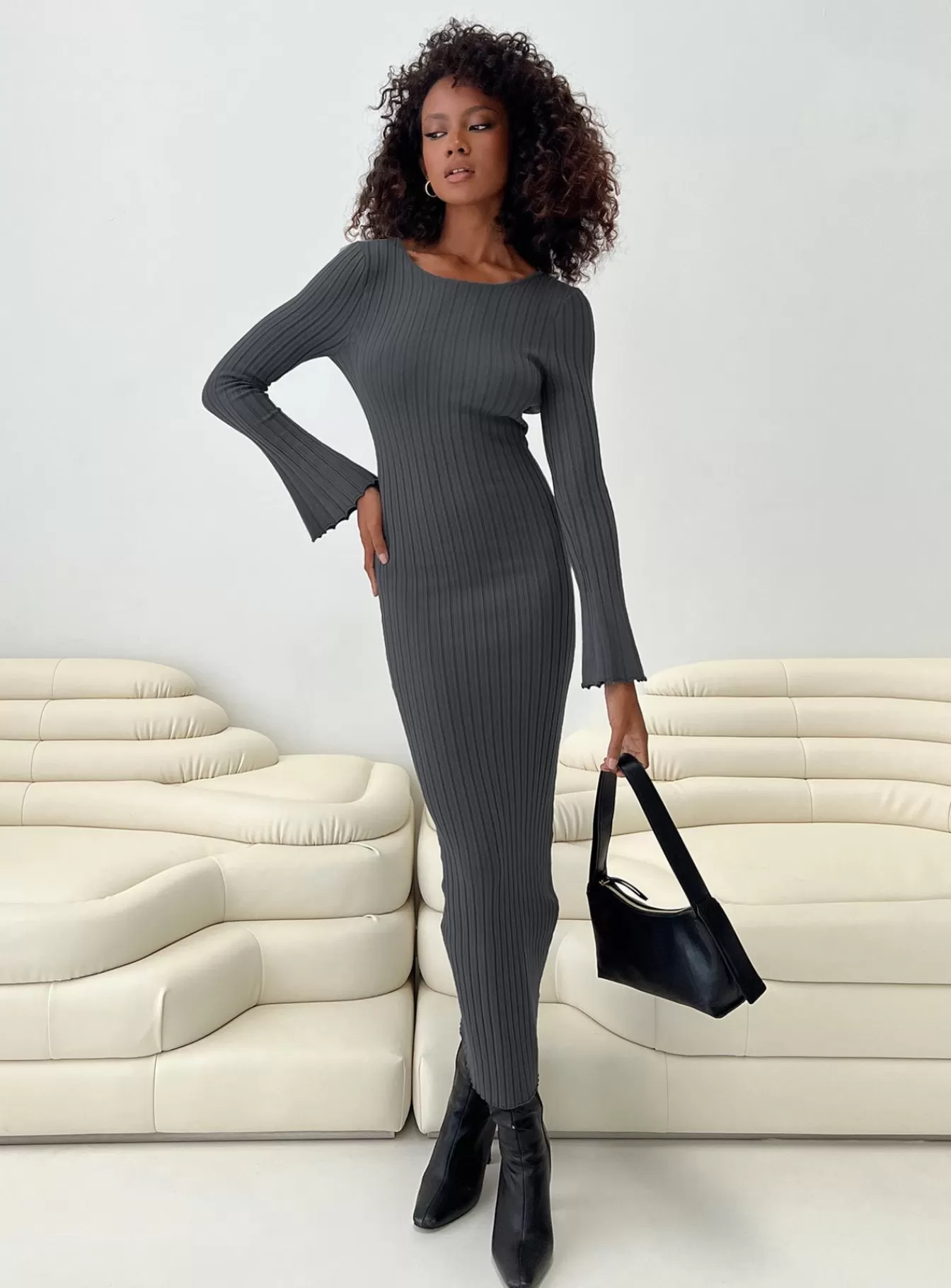 Princess Polly Maxi Dresses | Heleni Long Sleeve Maxi Dress Grey