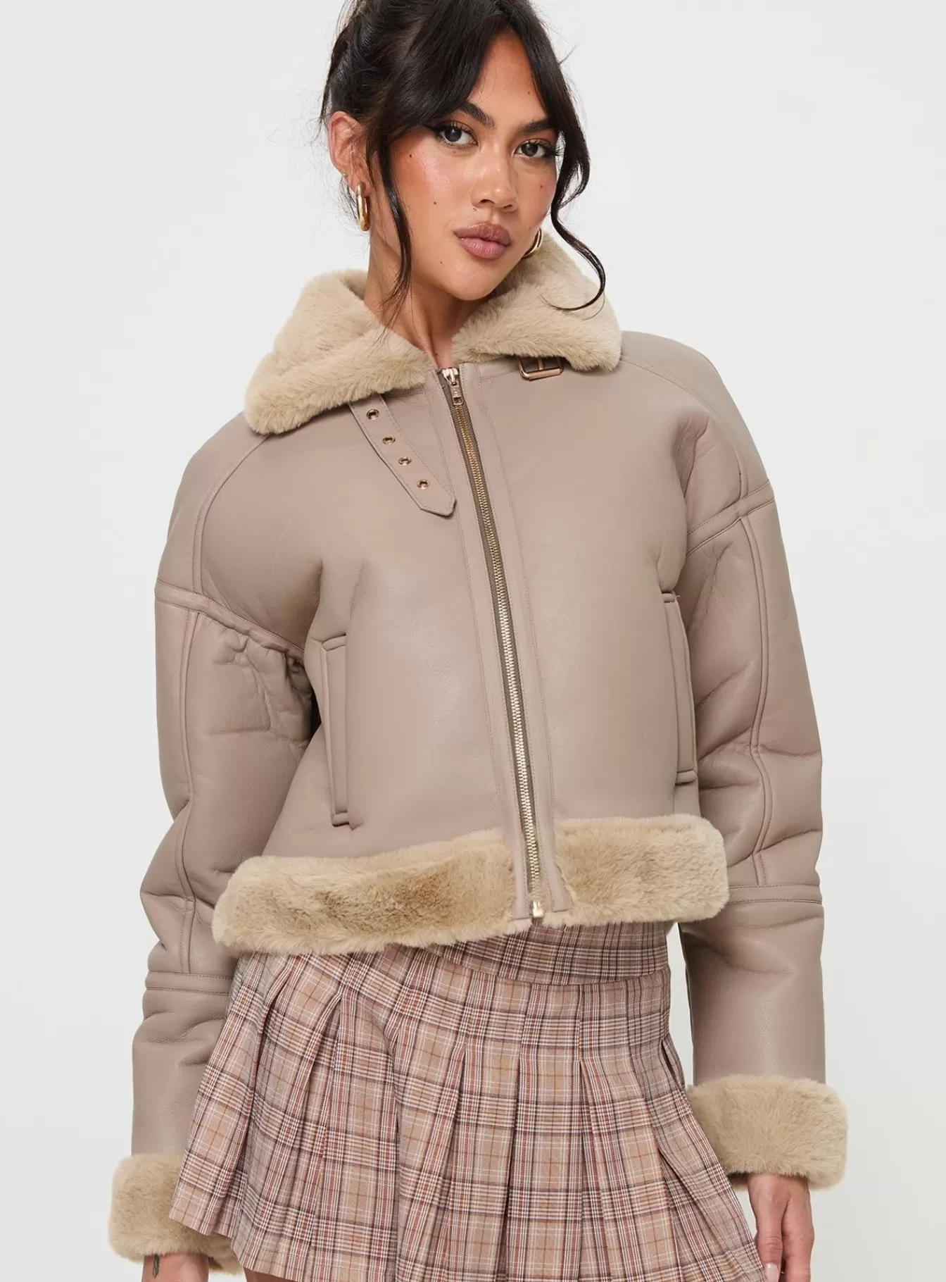 Princess Polly Leather Jackets | Henessy Faux Leather Jacket Beige