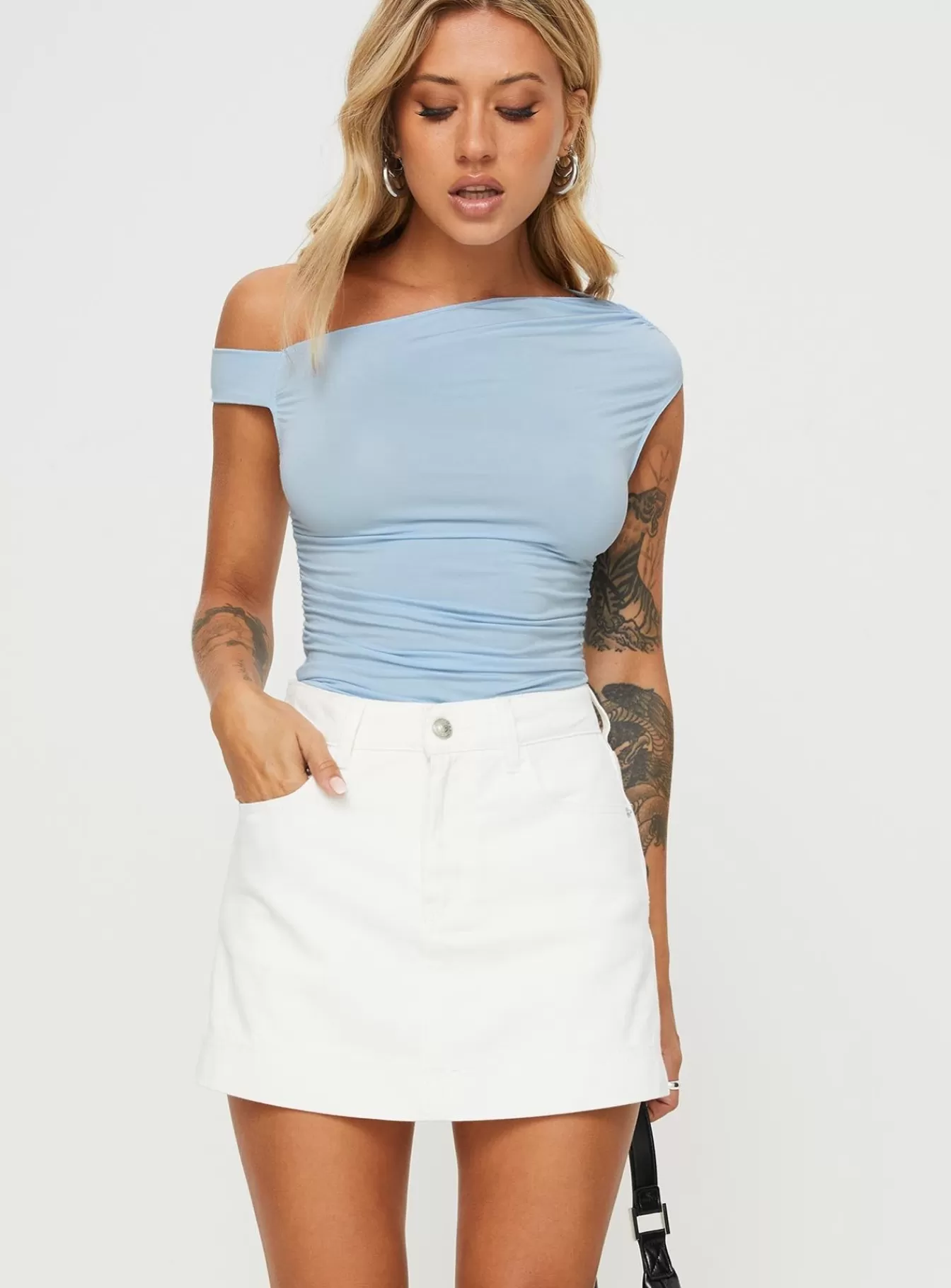 Princess Polly Mini Skirts | Heuston Denim Skort Denim White