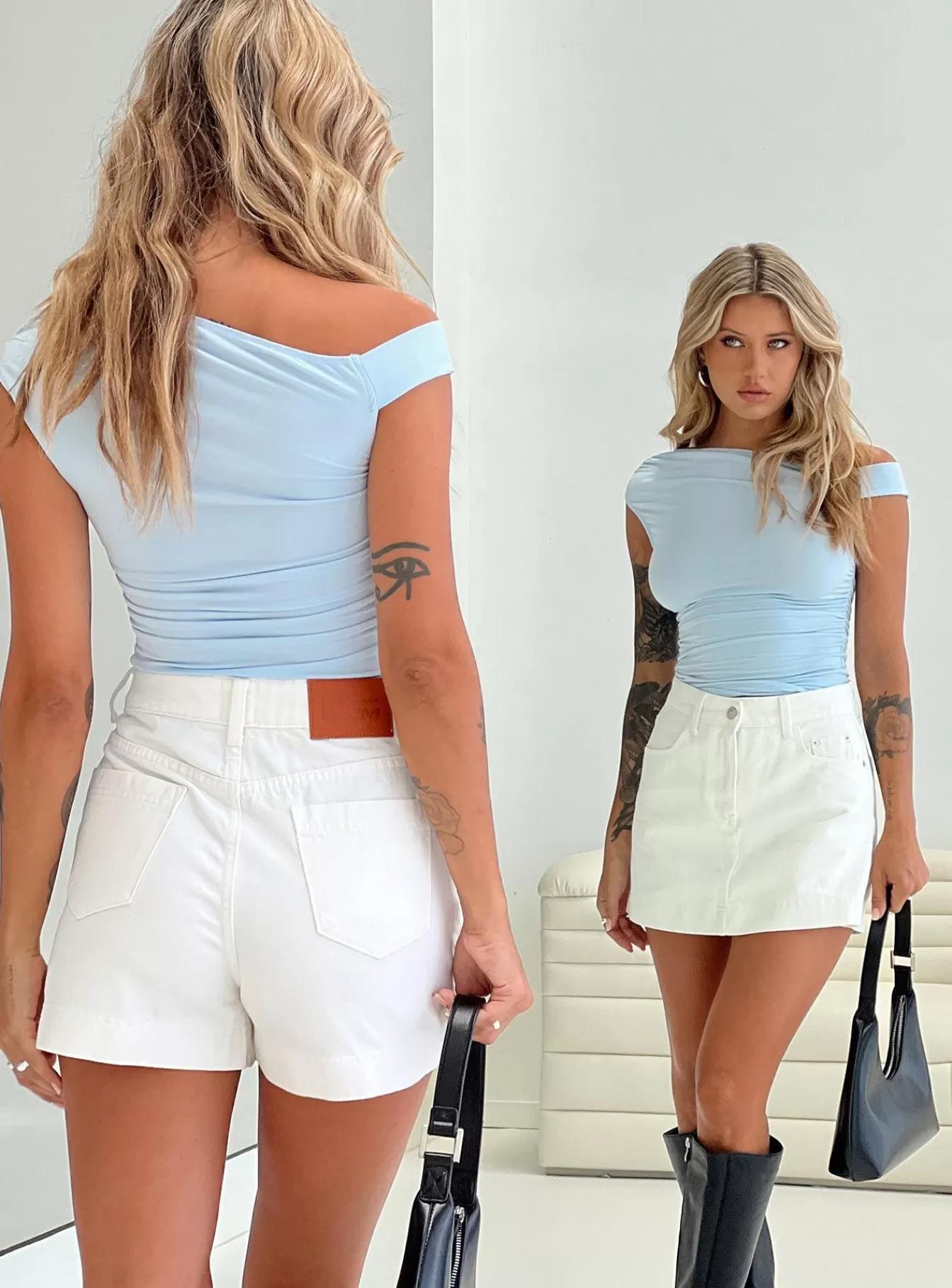 Princess Polly Mini Skirts | Heuston Denim Skort Denim White