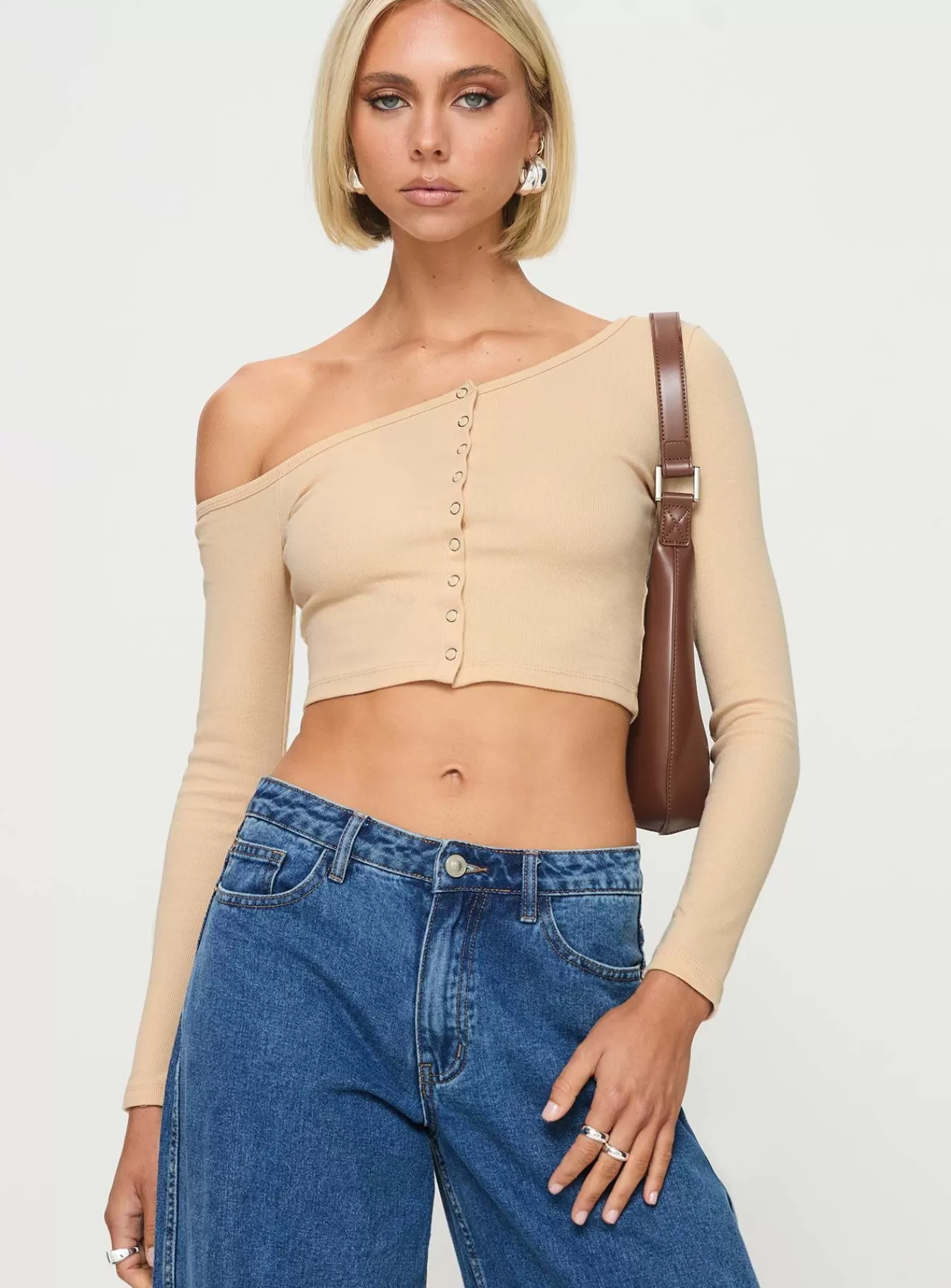 Princess Polly Long Sleeve Tops | Hisie One Shoulder Top Beige
