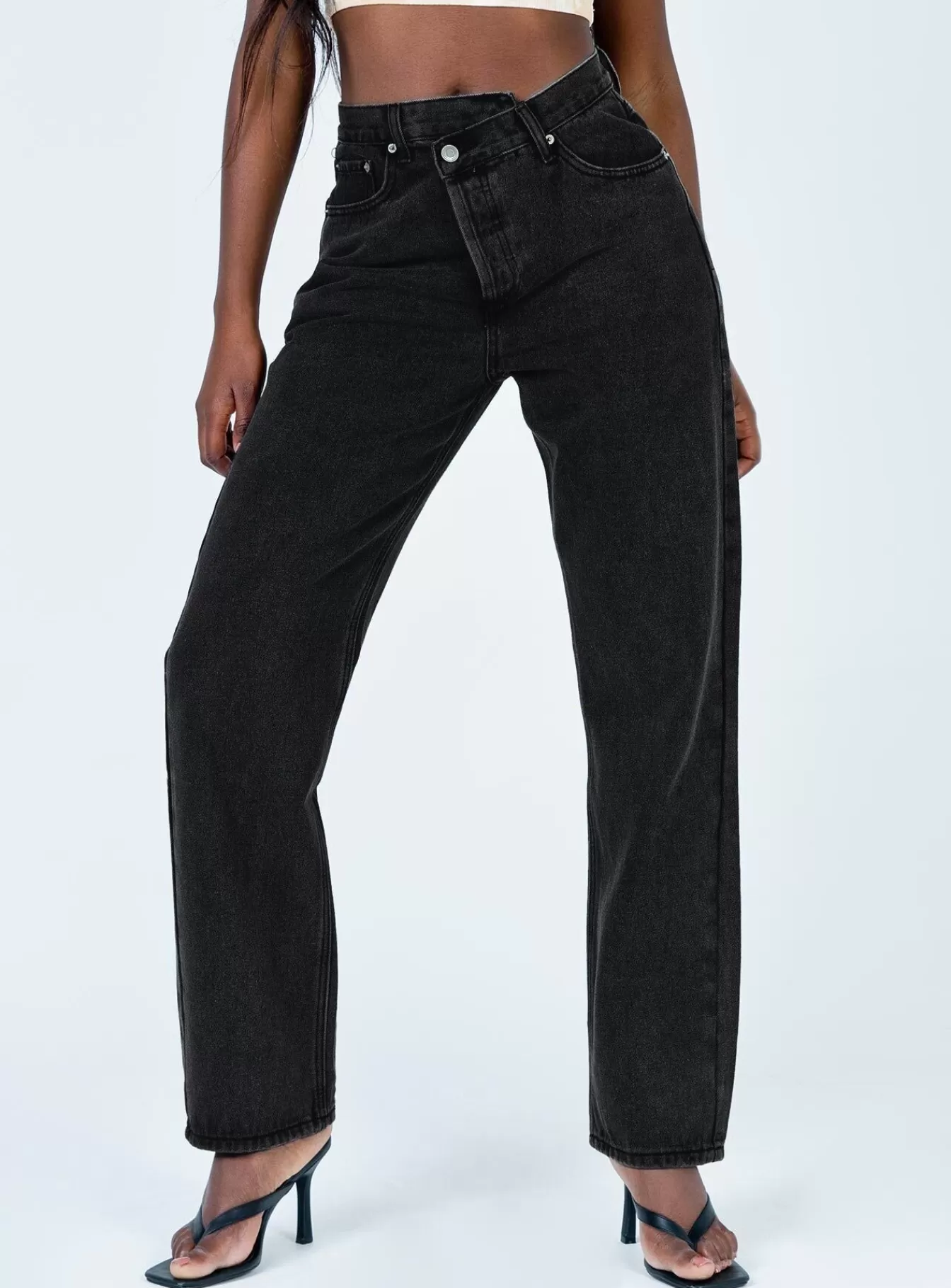 Princess Polly Jeans | Holly Asymmetric Straight Leg Jean Denim Black