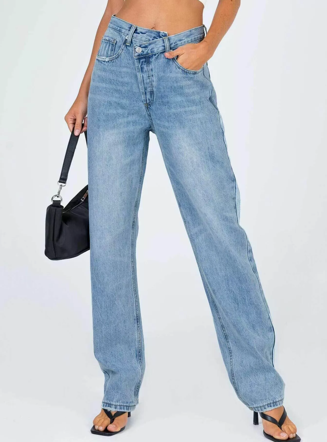 Princess Polly Jeans | Holly Asymmetric Straight Leg Jean Light Wash Denim