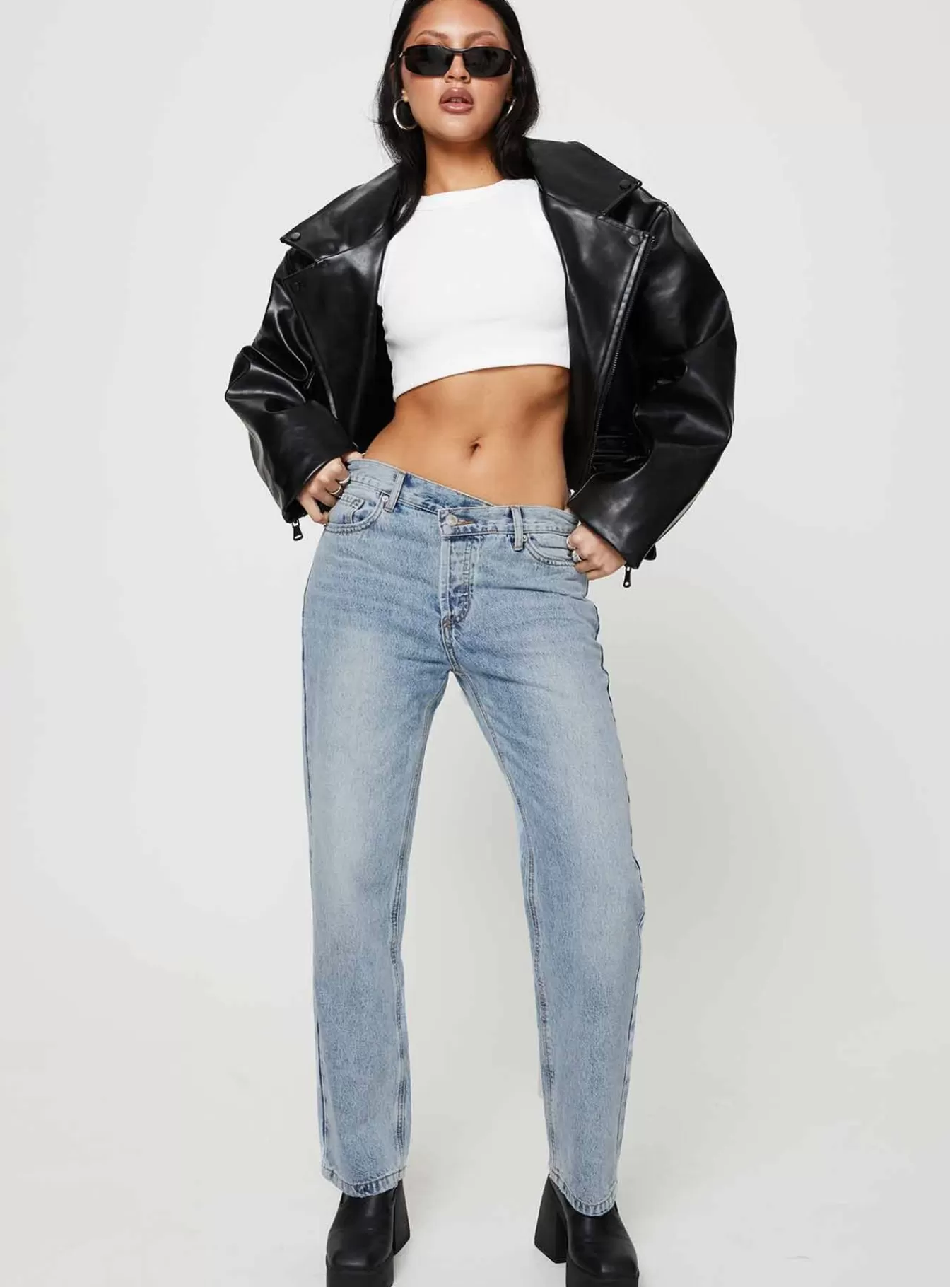 Princess Polly Jeans | Holly Asymmetric Straight Leg Jean Light Wash Lower Impact Denim
