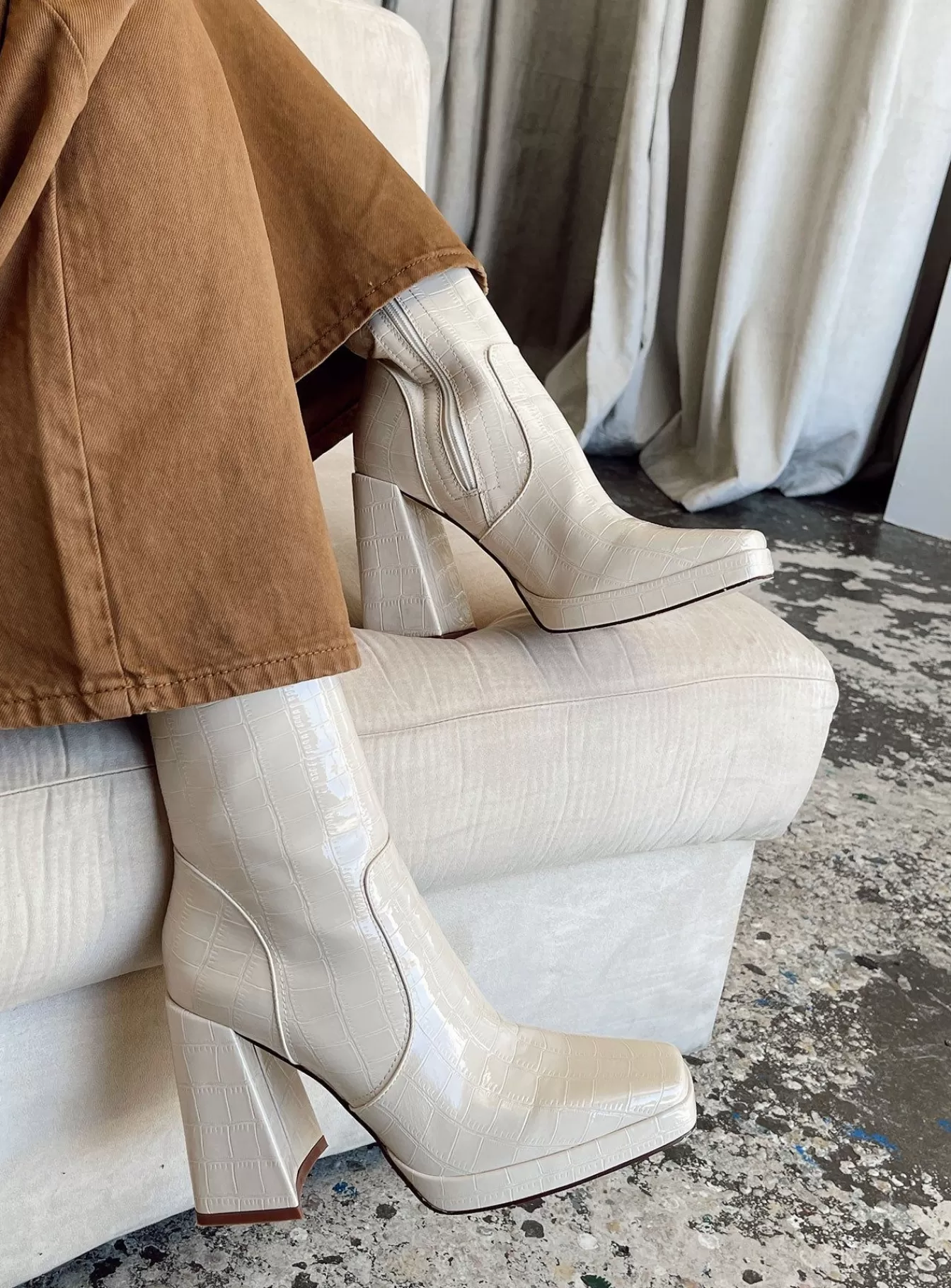 Princess Polly Boots | Jamie Croc Platform Boots Cream