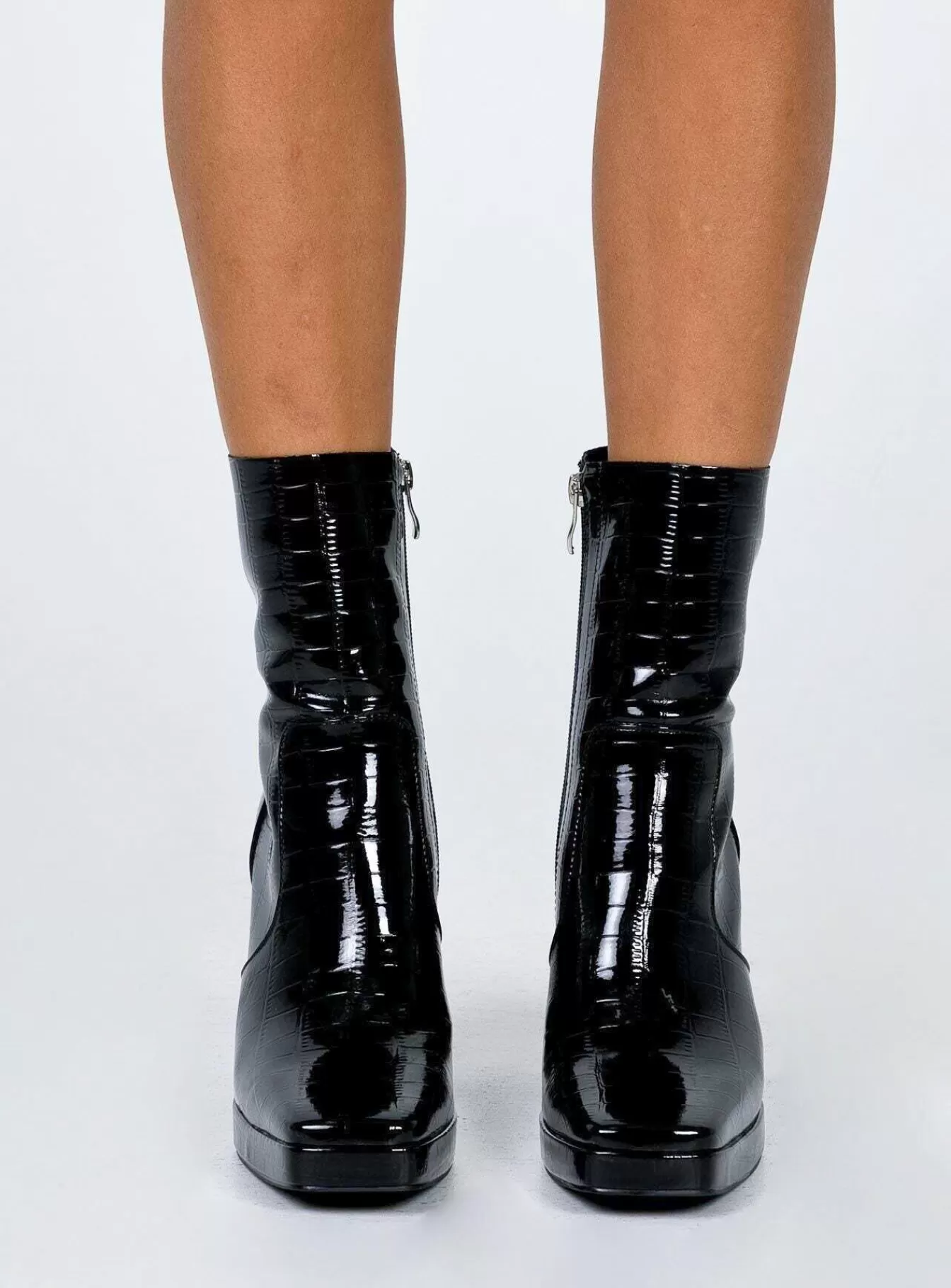 Princess Polly Boots | Jamie Croc Platform Boots Black