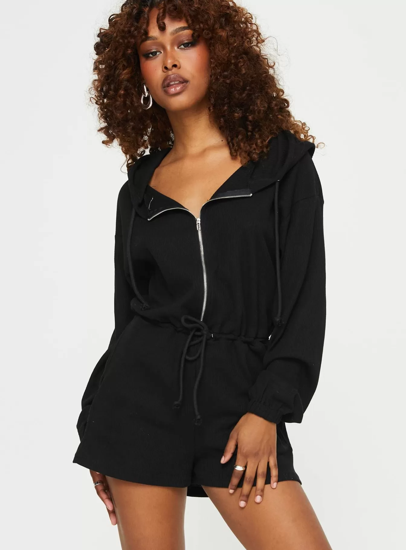 Princess Polly Rompers | Jeanette Hooded Romper Black