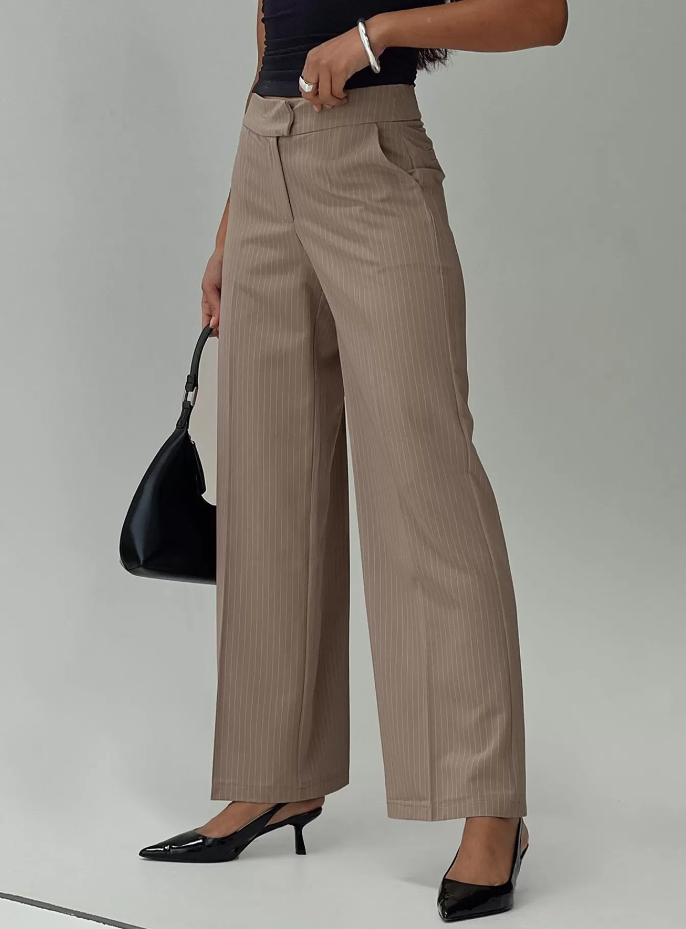 Princess Polly Pants | Jeller Pinstripe Pants Beige Pinstripe