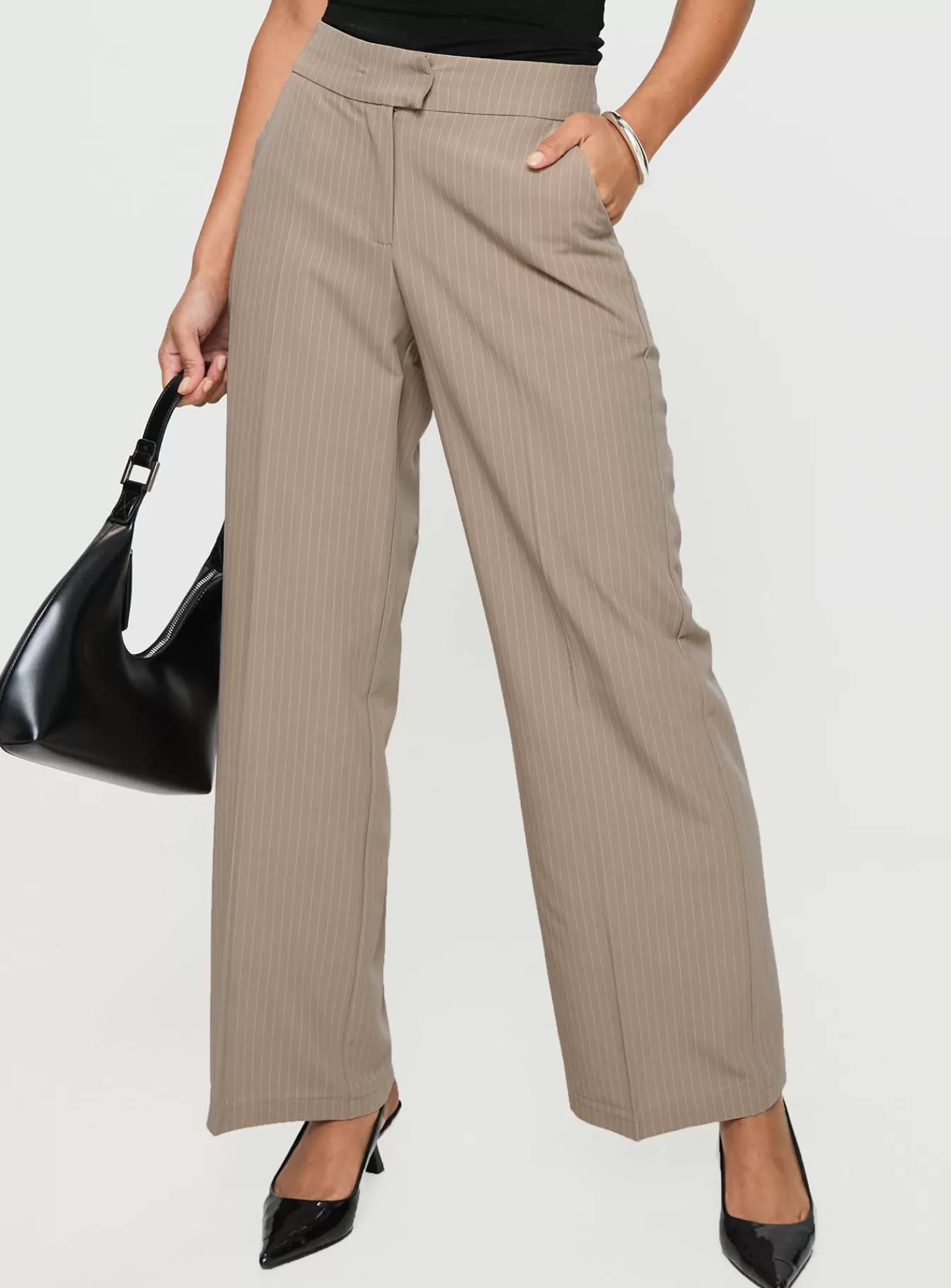 Princess Polly Pants | Jeller Pinstripe Pants Beige Pinstripe