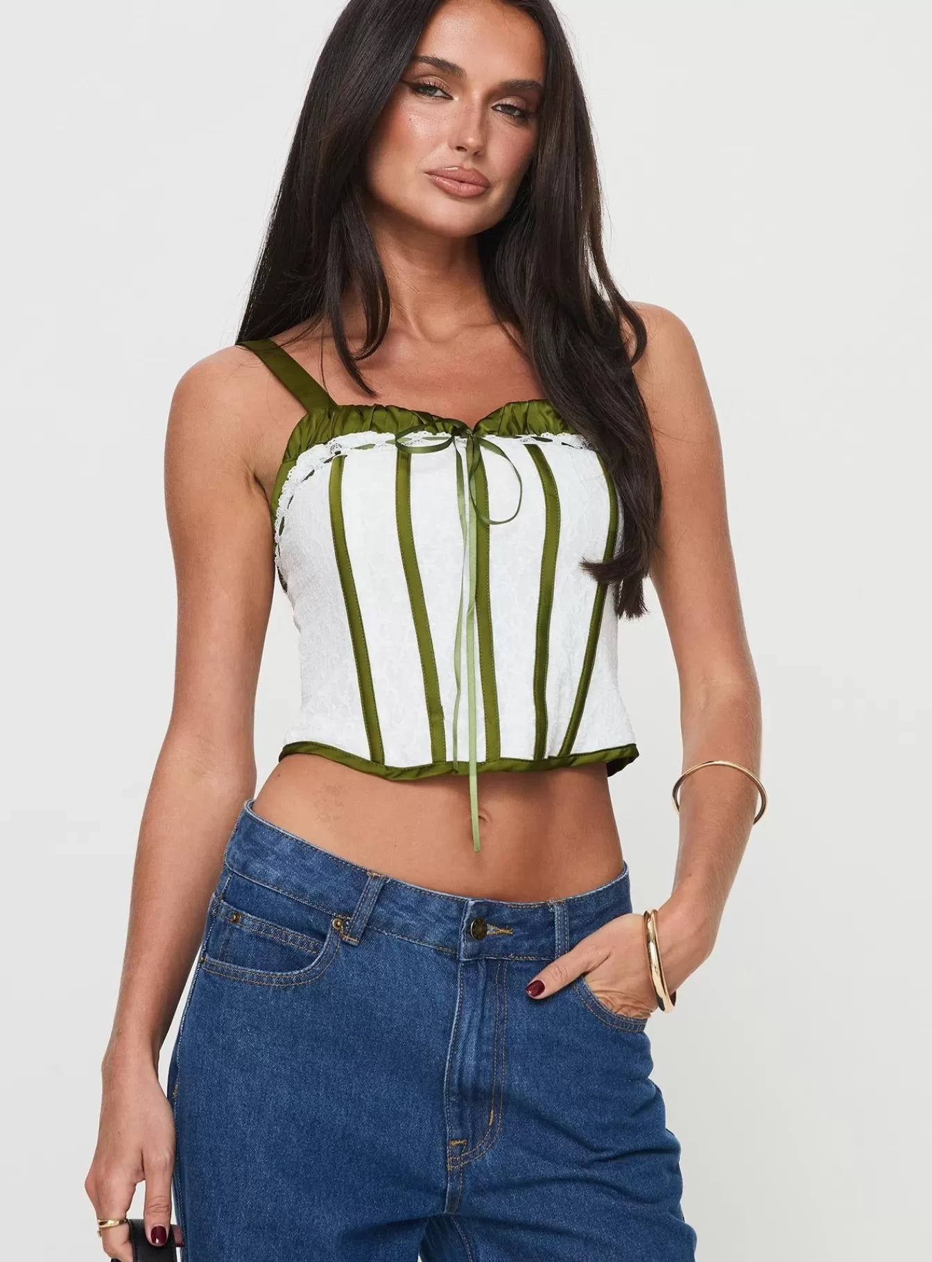 Princess Polly Corsets & Bustiers | Jiraia Lace Corset Top White / Green White/Green