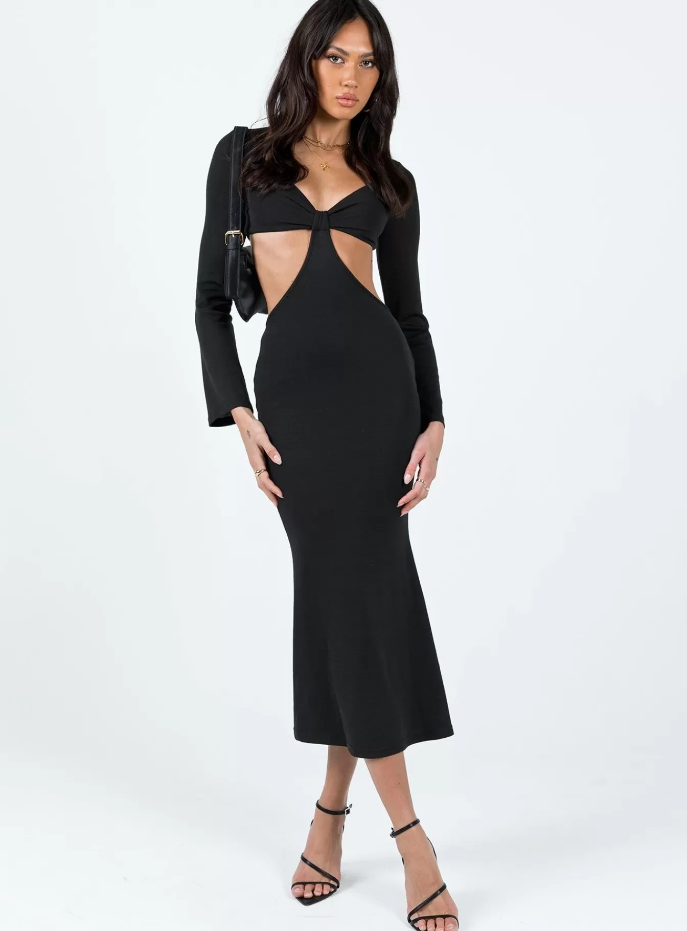 Princess Polly Midi Dresses | Jocelyn Cut Out Long Sleeve Midi Dress Black