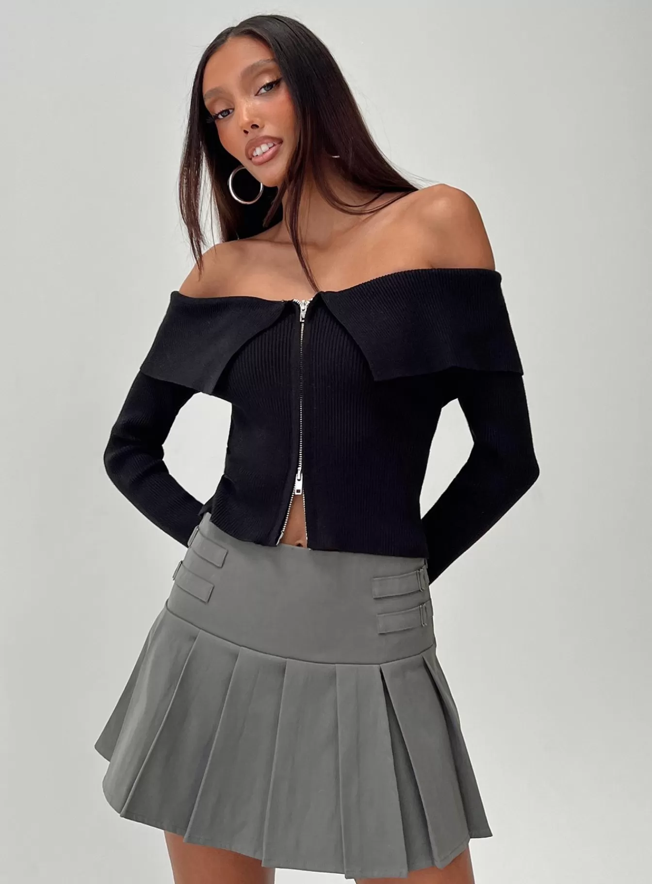 Princess Polly Knitted Sweaters | Kaelyn Zip Front Sweater Black